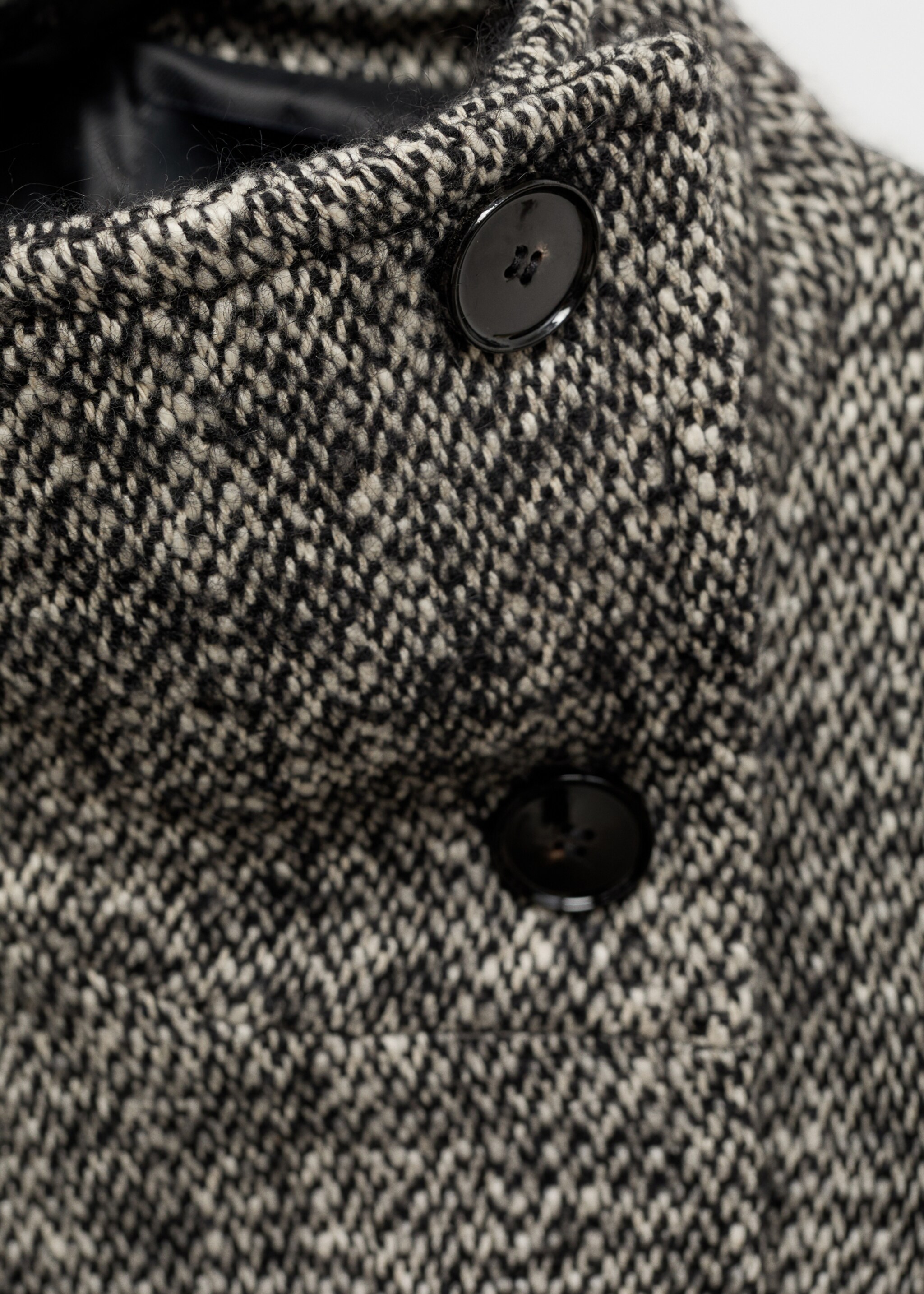 Mottled double-breasted coat - Details of the article 8, Black. Ref: 77047722-00.