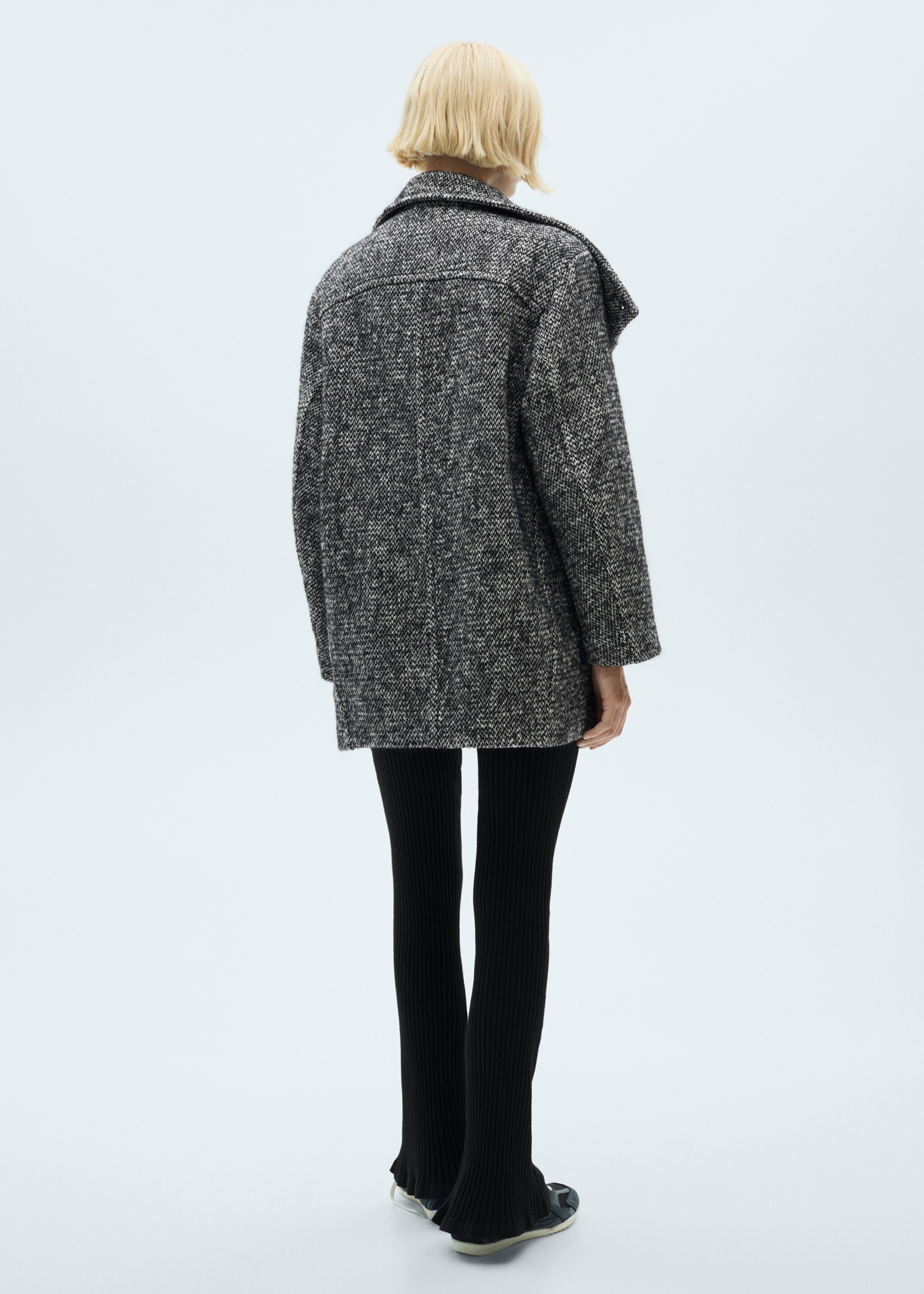 Mottled double-breasted coat - Reverse of the article, Black. Ref: 77047722-00.