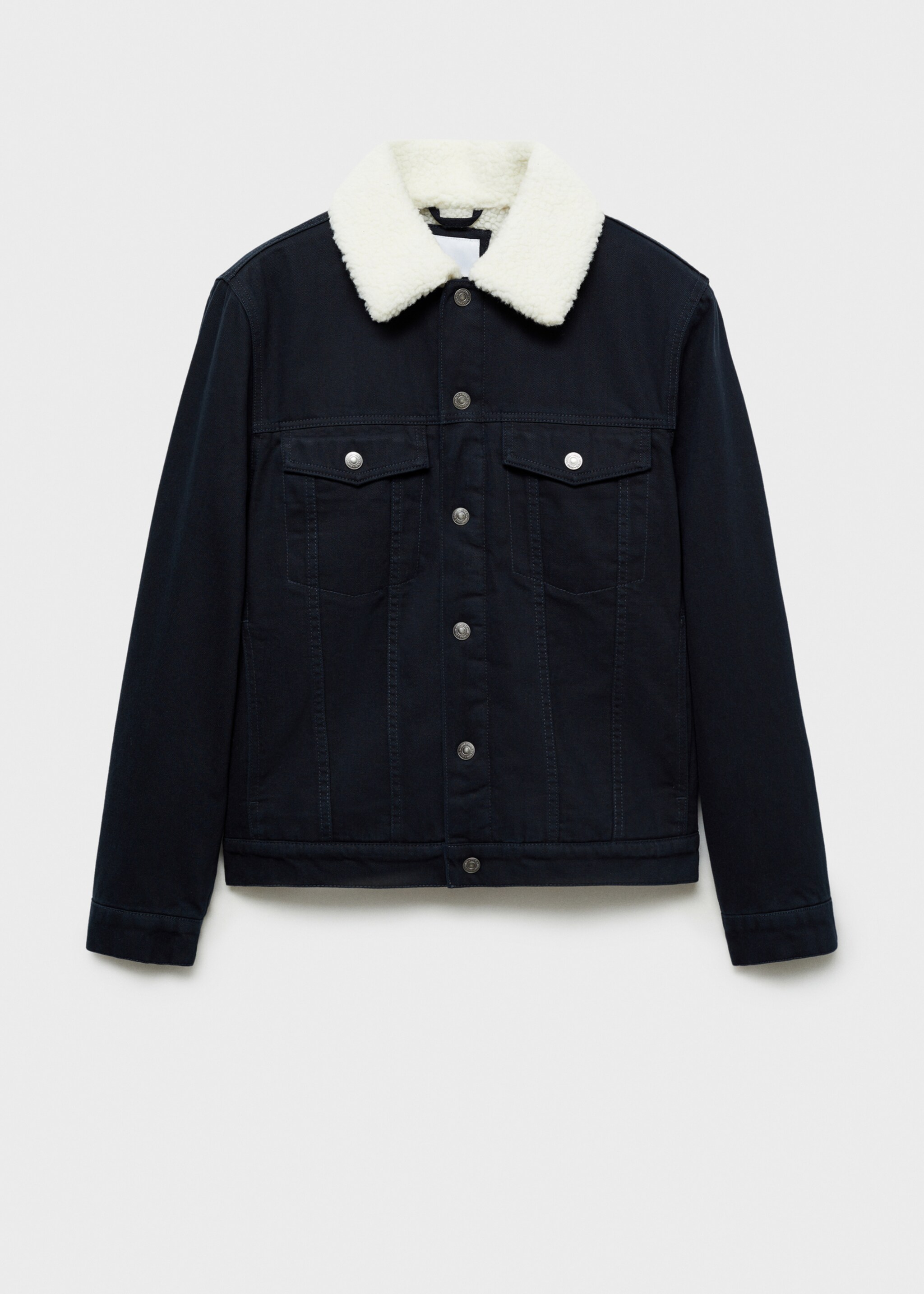 Blouson en jean col imitation mouton retourné - Article sans modèle, Bleu marine foncé. Ref: 77047915-00.