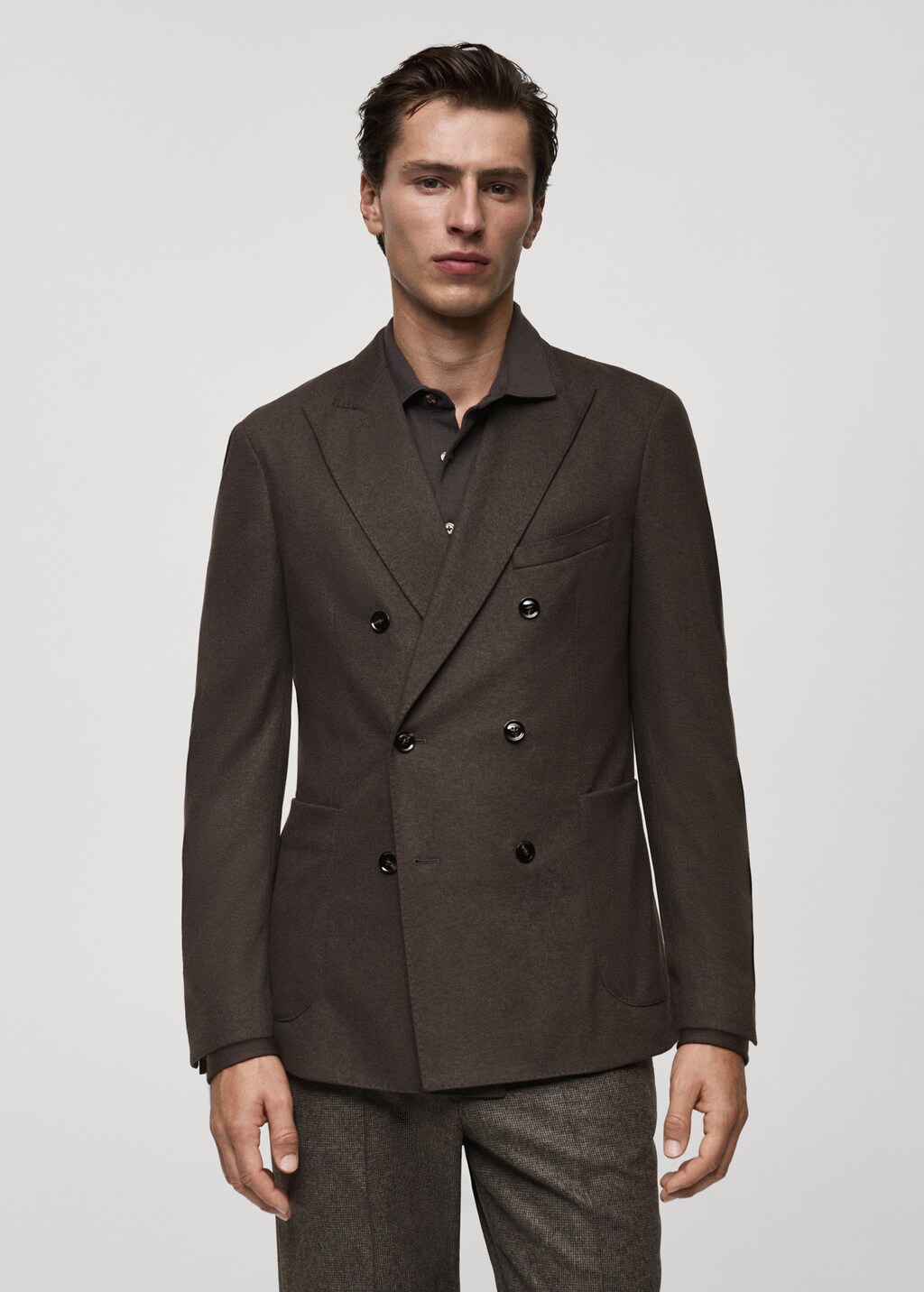 Flannel virgin wool double-breasted jacket - Men | MANGO OUTLET USA