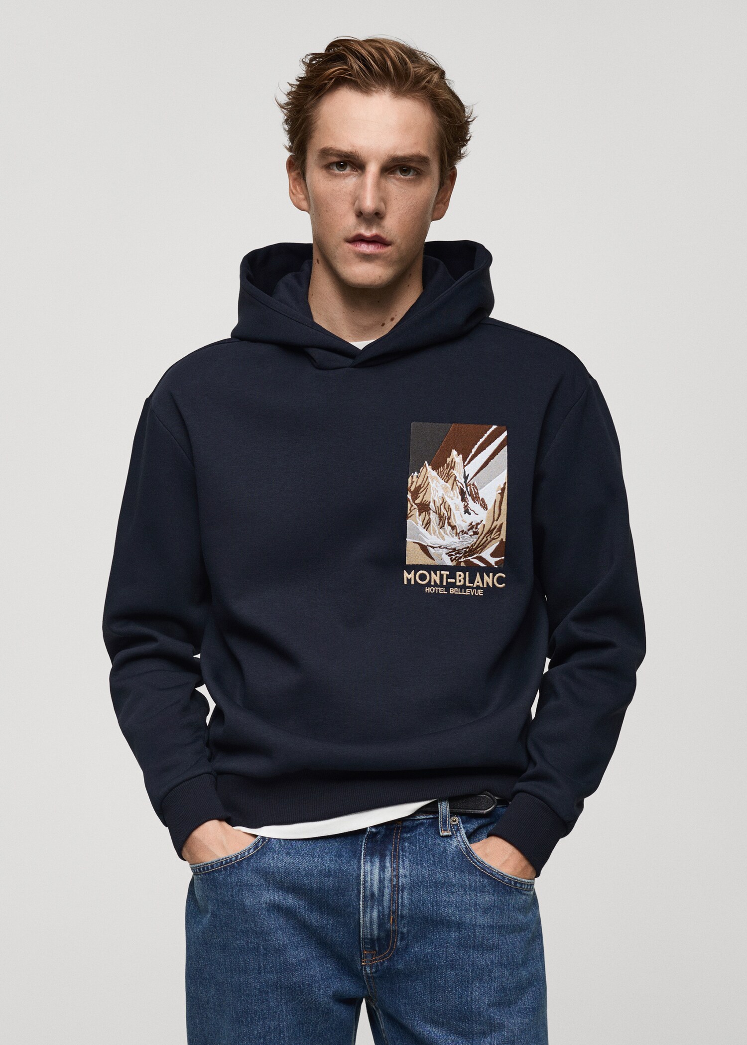 Baumwoll-Sweatshirt mit kombiniertem Printmuster - Mittlere Ansicht