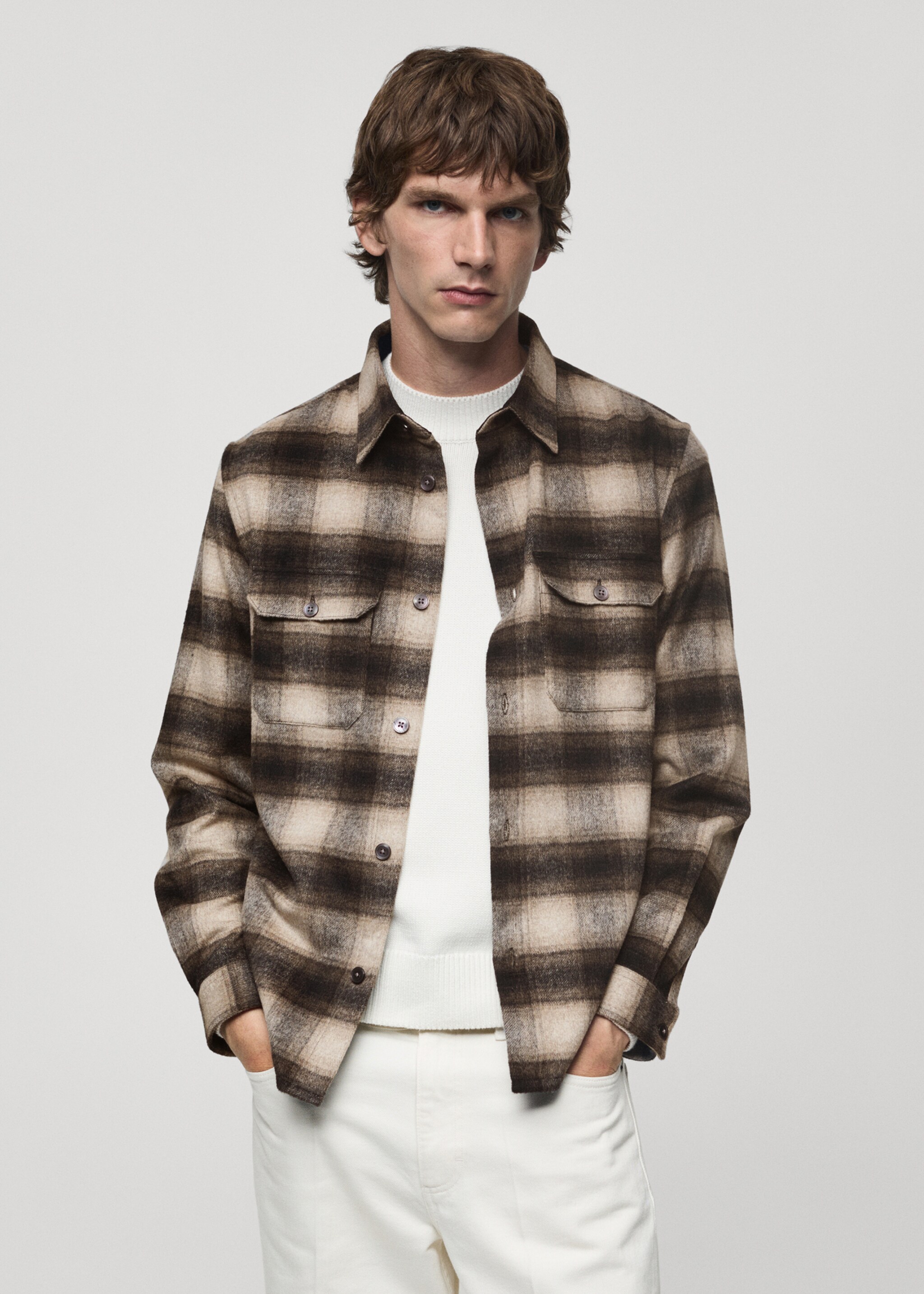 Check wool overshirt - Medium plane, Dark Navy. Ref: 77047924-00.