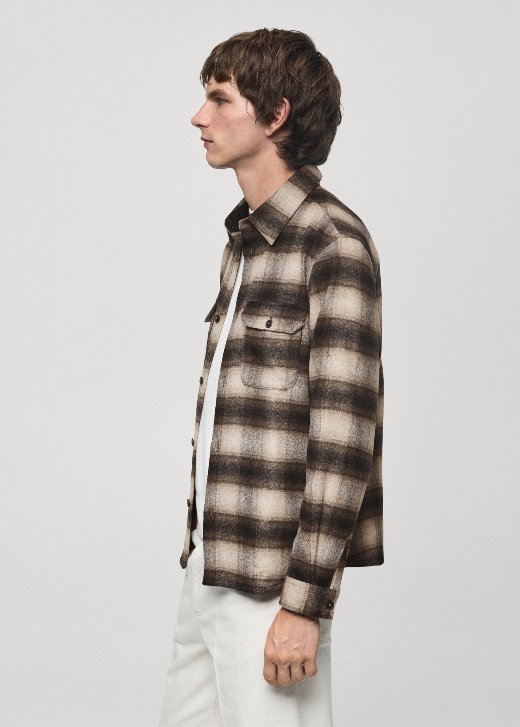 Check wool overshirt - Details of the article 2, Dark Navy. Ref: 77047924-00.
