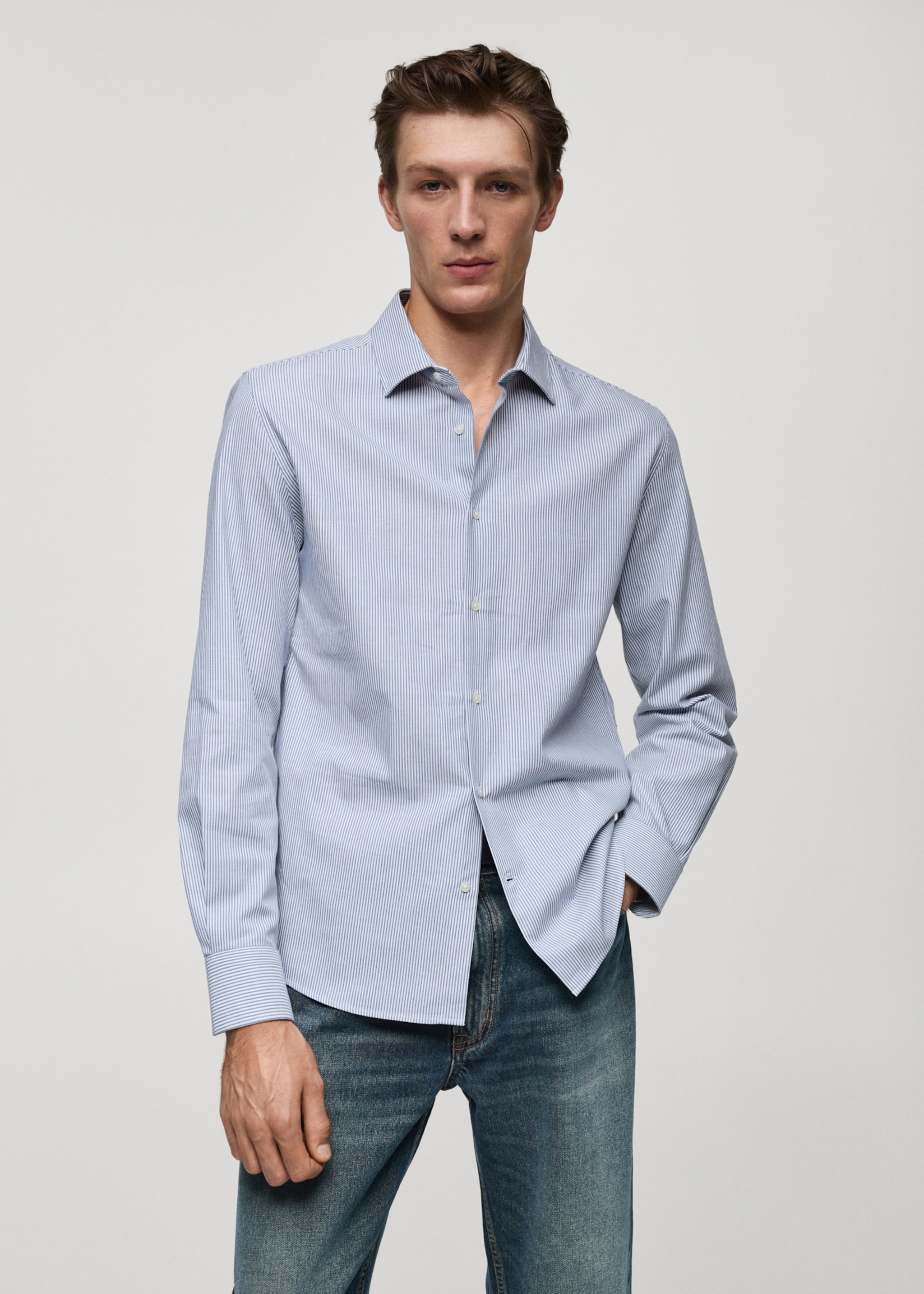 100% cotton flannel shirt with kodak stripes - Medium plane, Ink Blue. Ref: 77047925-00.