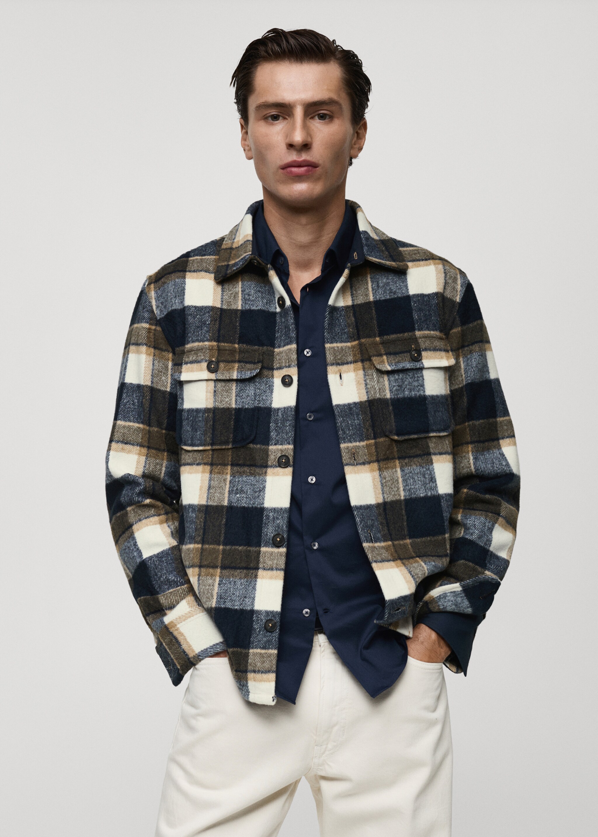 Check flannel overshirt - Medium plane, Dark Navy. Ref: 77047926-00.