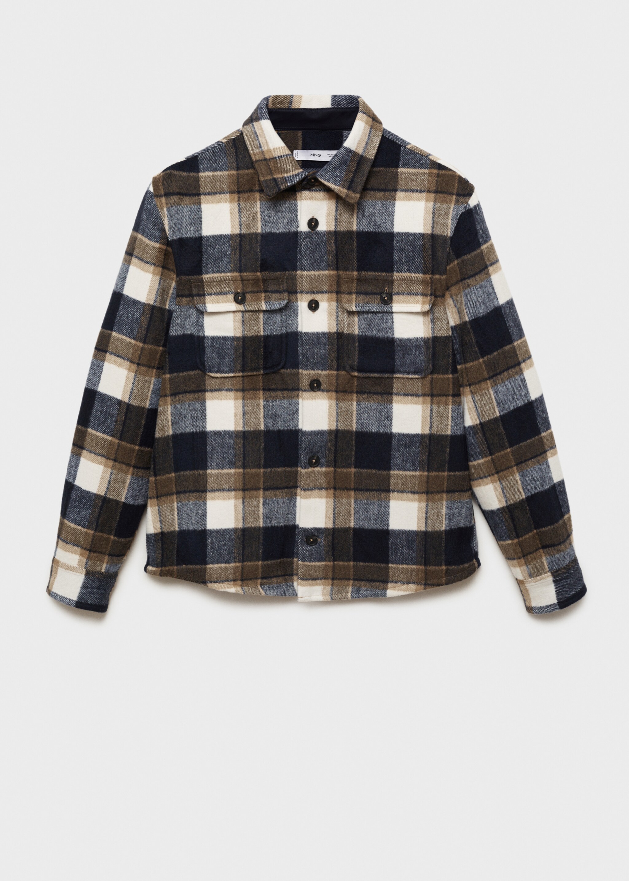 Check flannel overshirt - Article without model, Dark Navy. Ref: 77047926-00.