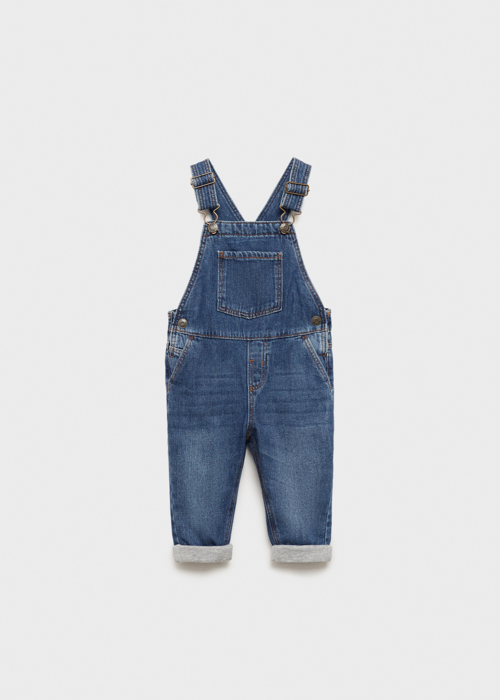 Lange Jeans-Latzhose mit Tasche - Artikel ohne Model, Mittelblau. Ref: 77047927-00.