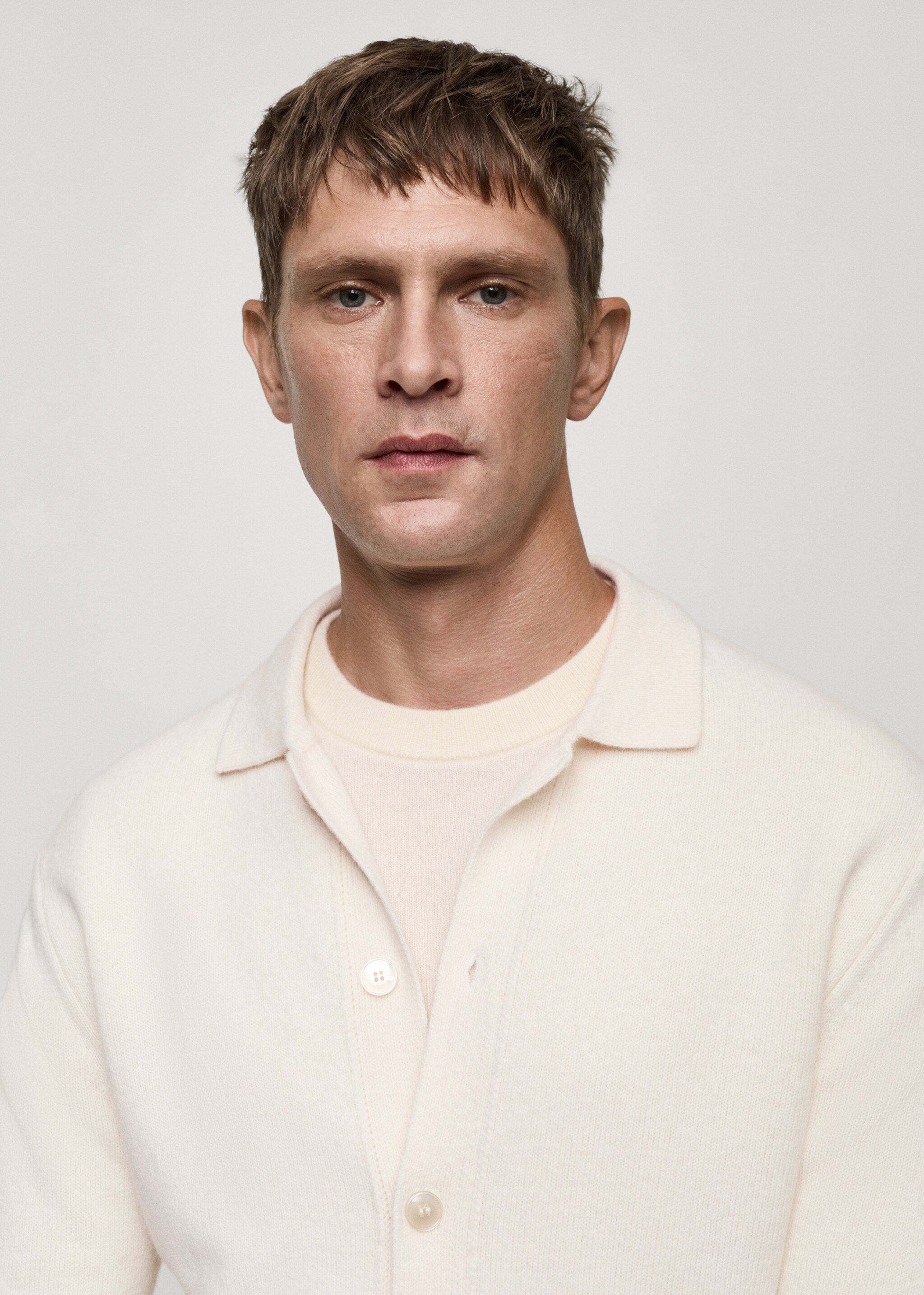Rib-knit wool cardigan - Details of the article 1, Off White. Ref: 77047928-00.
