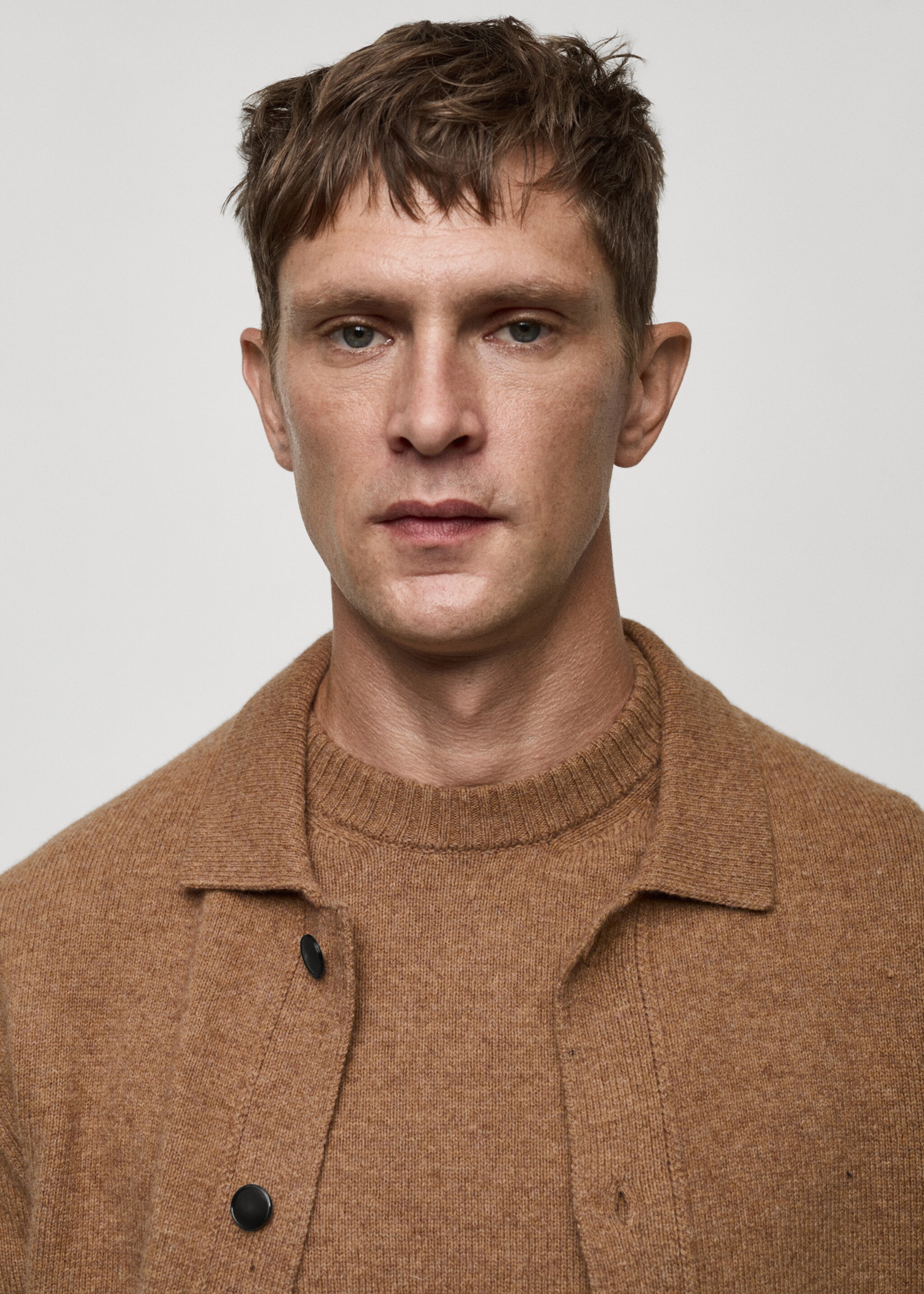 Rib-knit wool cardigan - Details of the article 1, Medium Brown. Ref: 77047928-00.