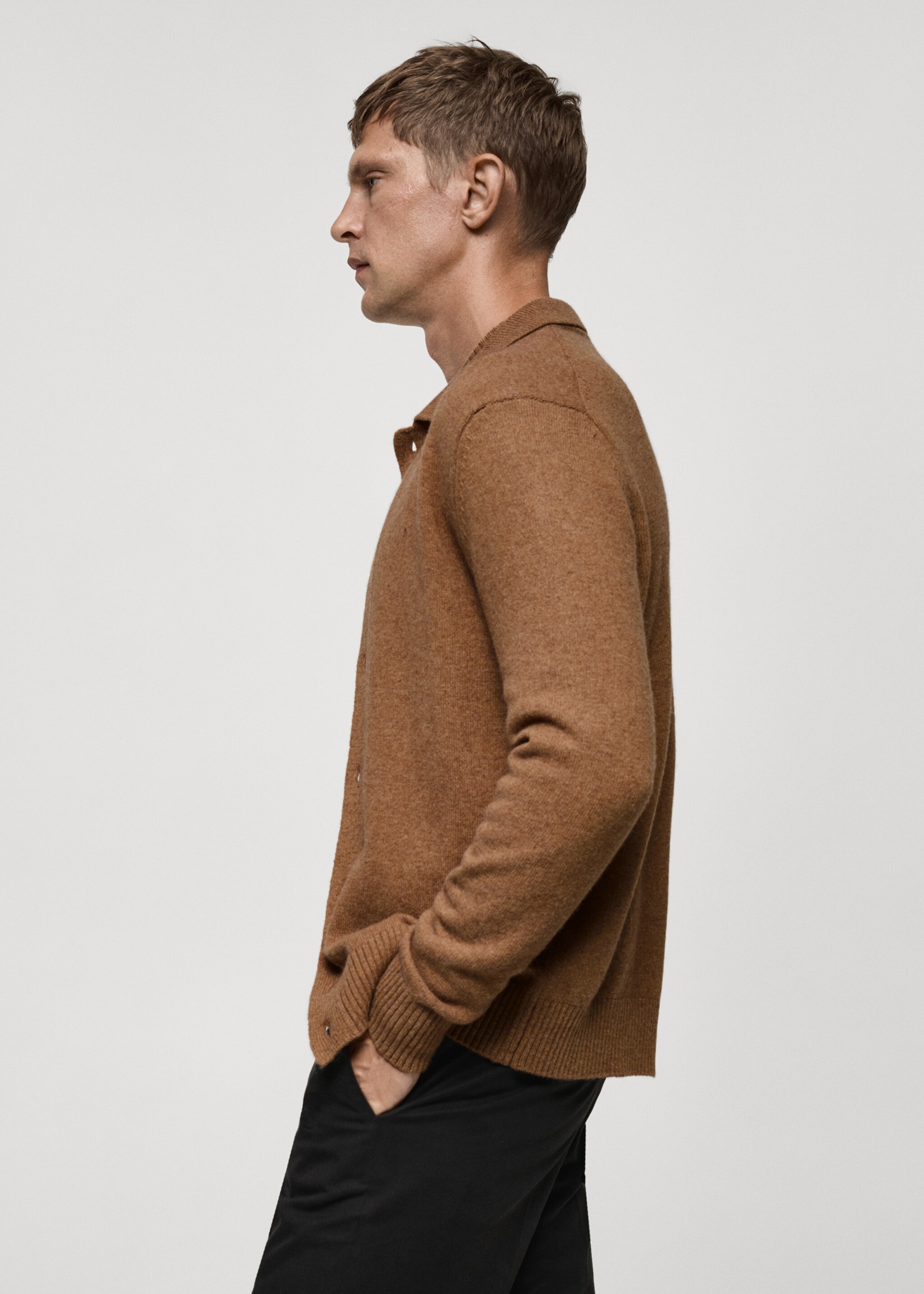 Rib-knit wool cardigan - Details of the article 2, Medium Brown. Ref: 77047928-00.
