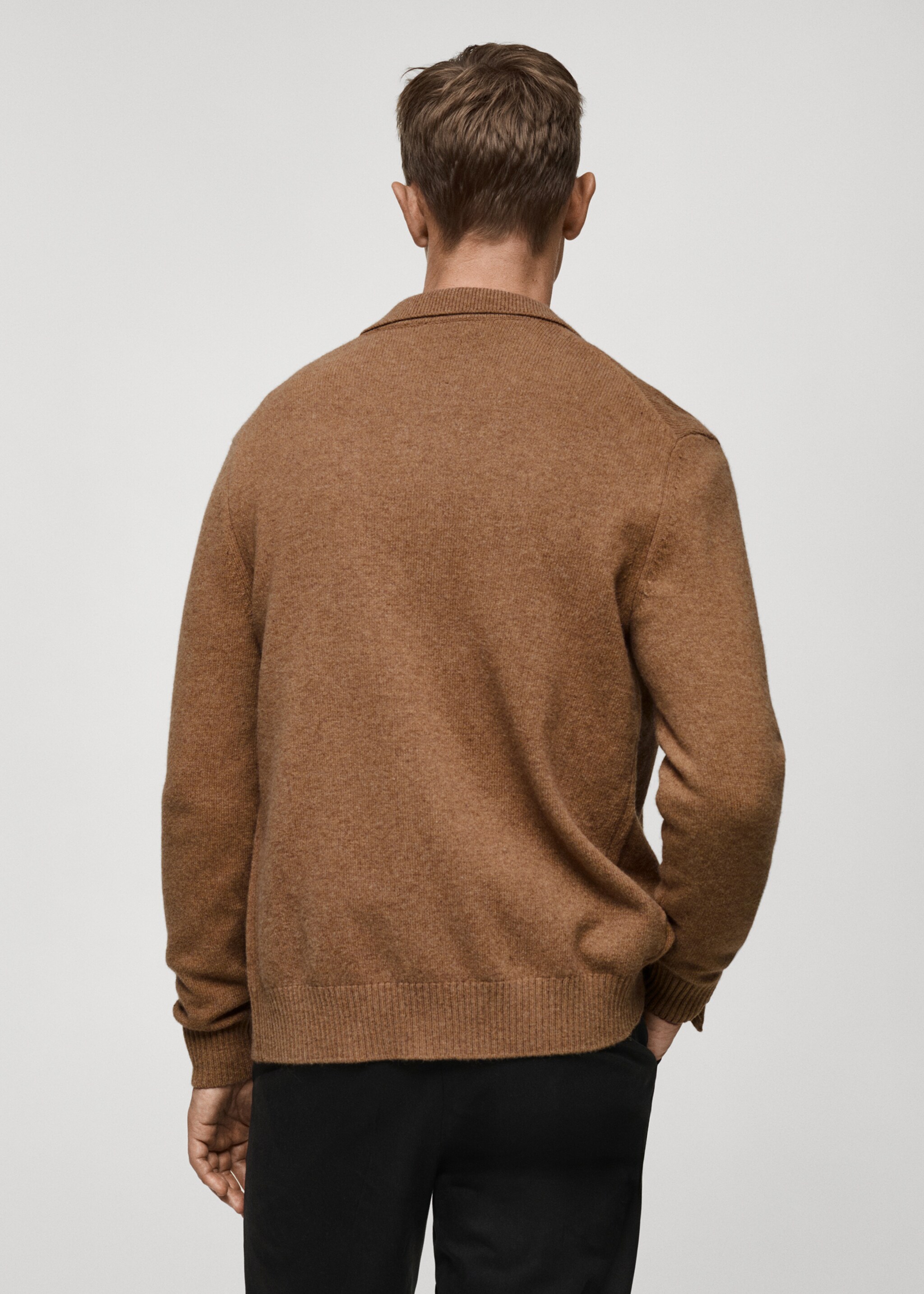 Rib-knit wool cardigan - Reverse of the article, Medium Brown. Ref: 77047928-00.