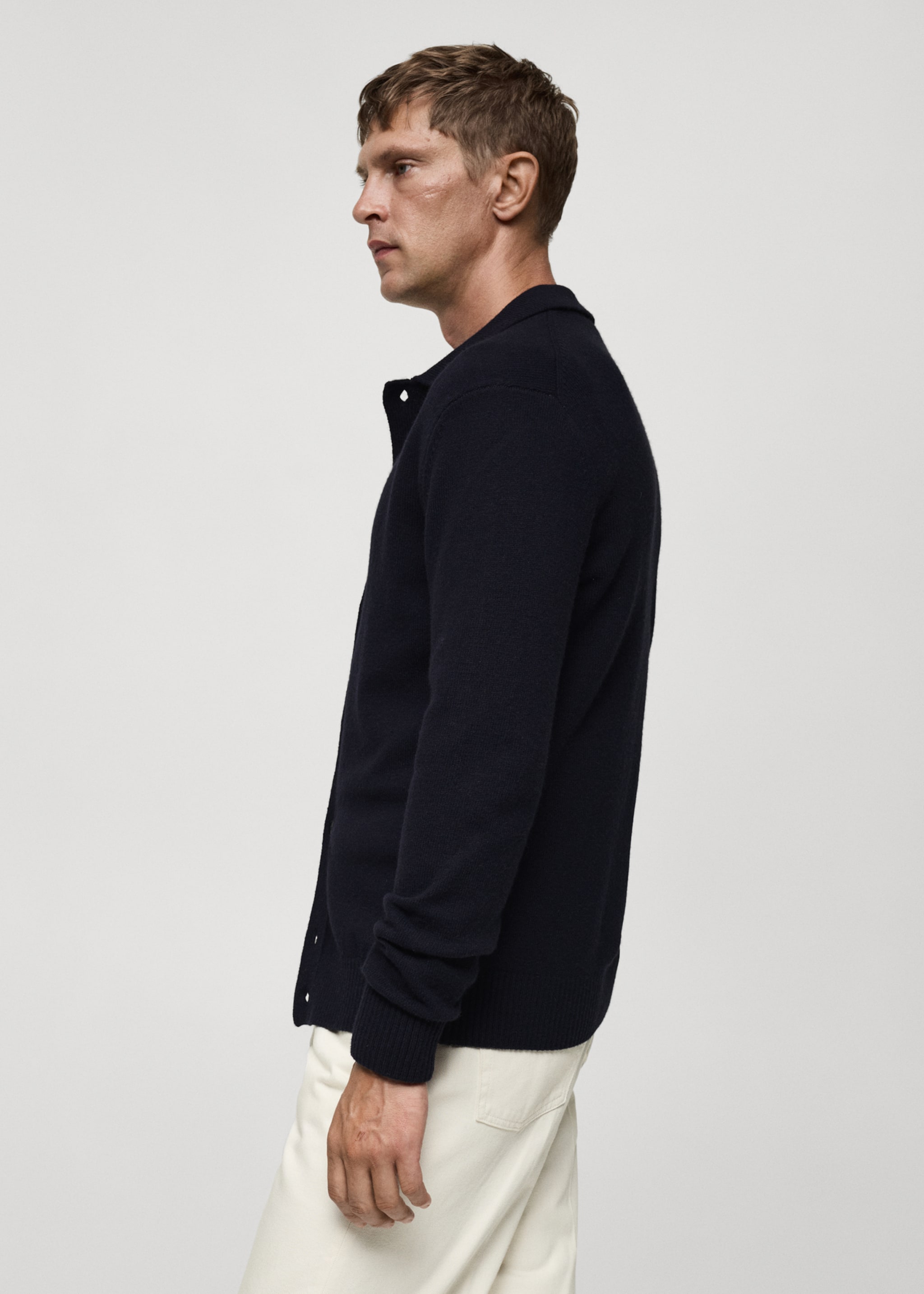 Rib-knit wool cardigan - Details of the article 2, Dark Navy. Ref: 77047928-00.