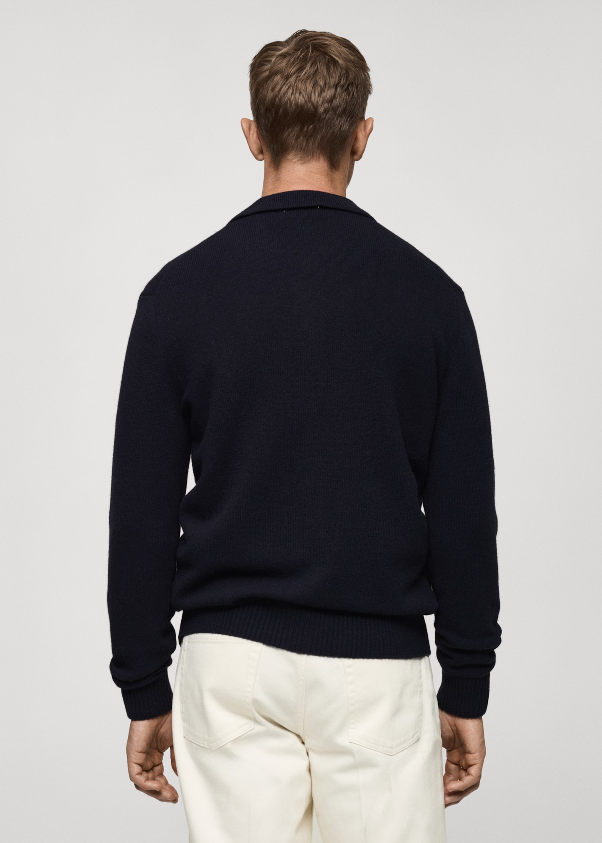 Rib-knit wool cardigan - Reverse of the article, Dark Navy. Ref: 77047928-00.