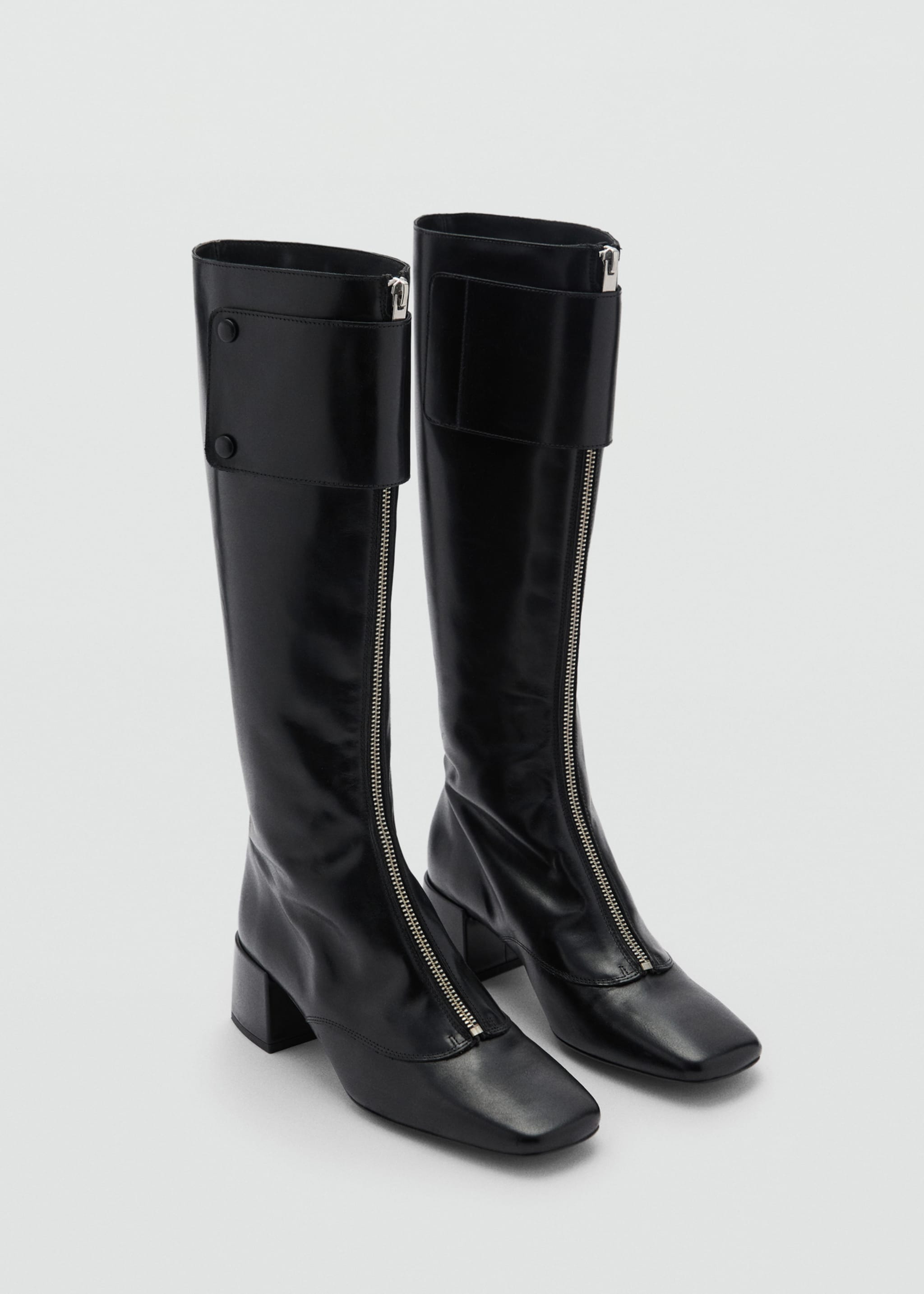 Zipper leather boots - Medium plane, Black. Ref: 77047934-00.