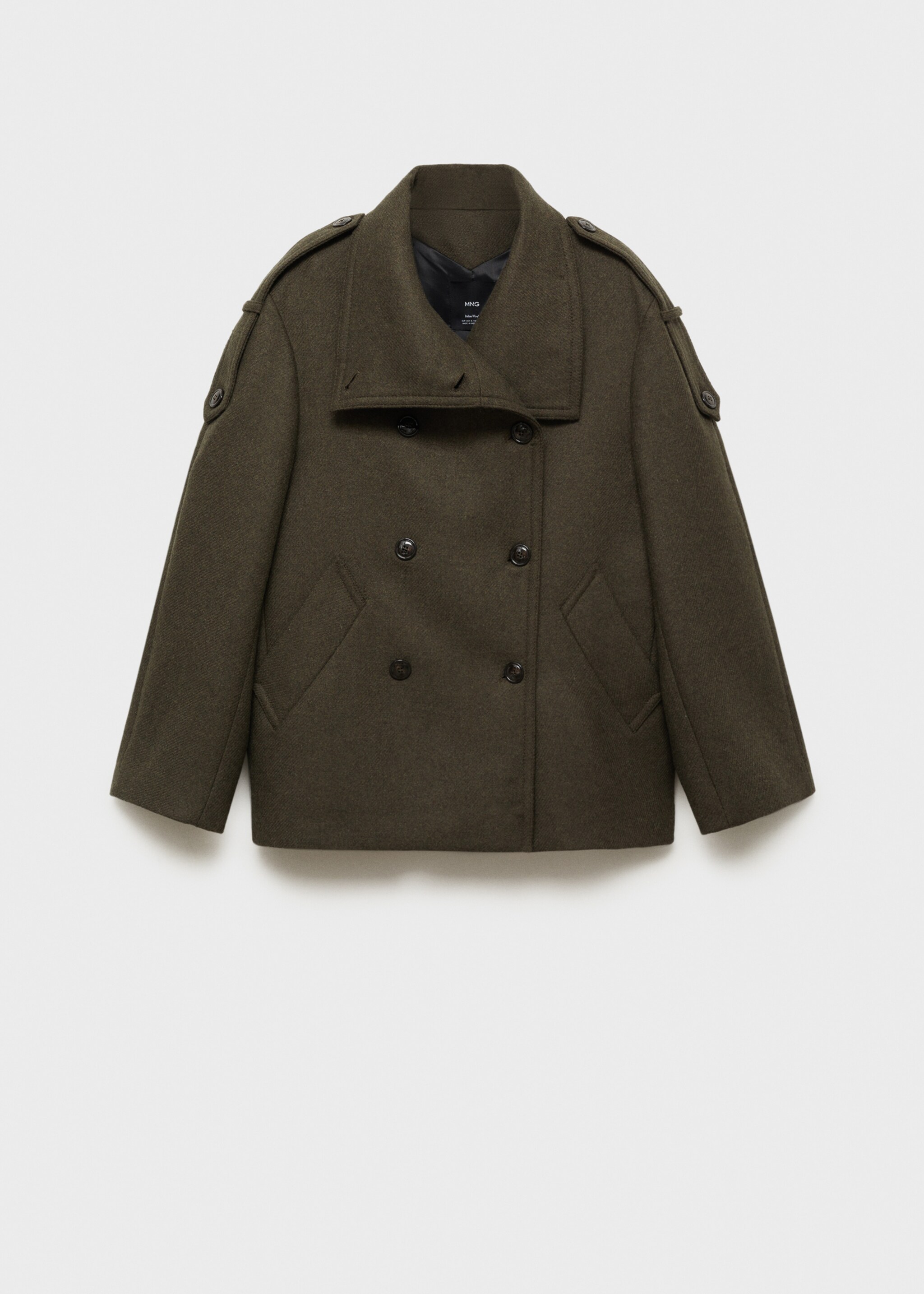 Double-breasted wool coat - Article without model, Khaki. Ref: 77047939-00.