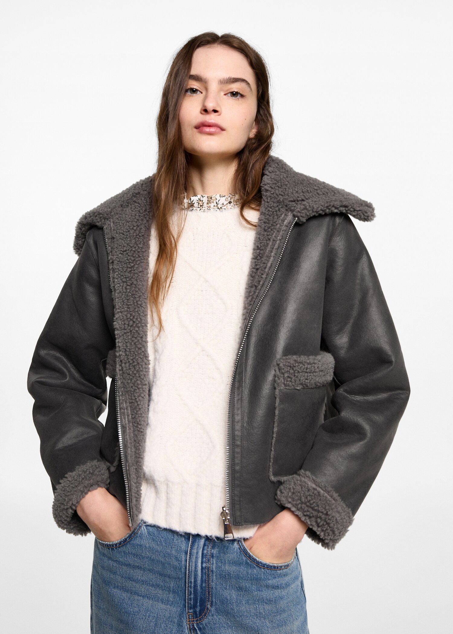 Jacke mit Futter in Lammfelloptik - Mittlere Ansicht