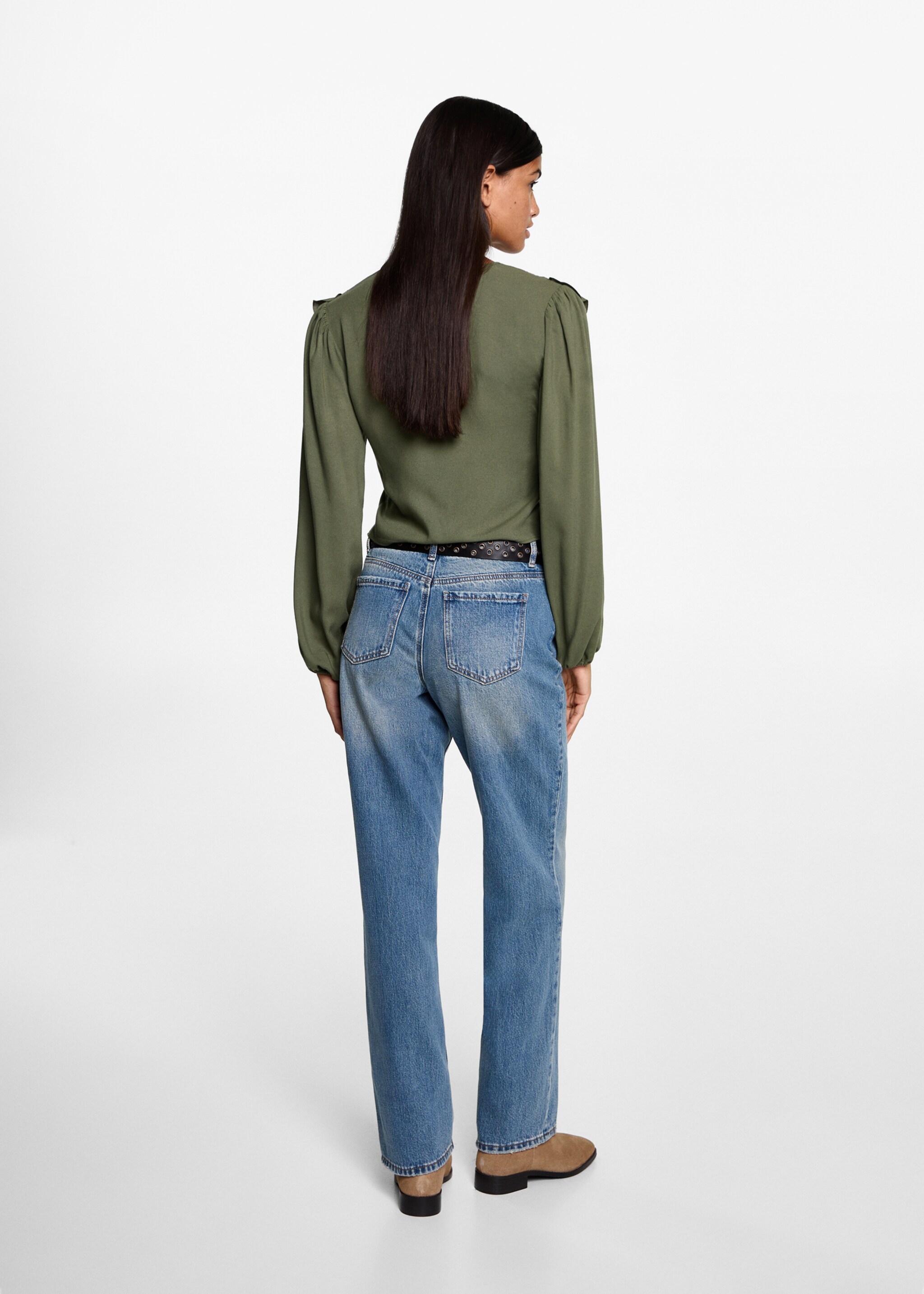 Blusa fruncida volantes - Reverso del artículo, Khaki. Ref: 77048286-00.