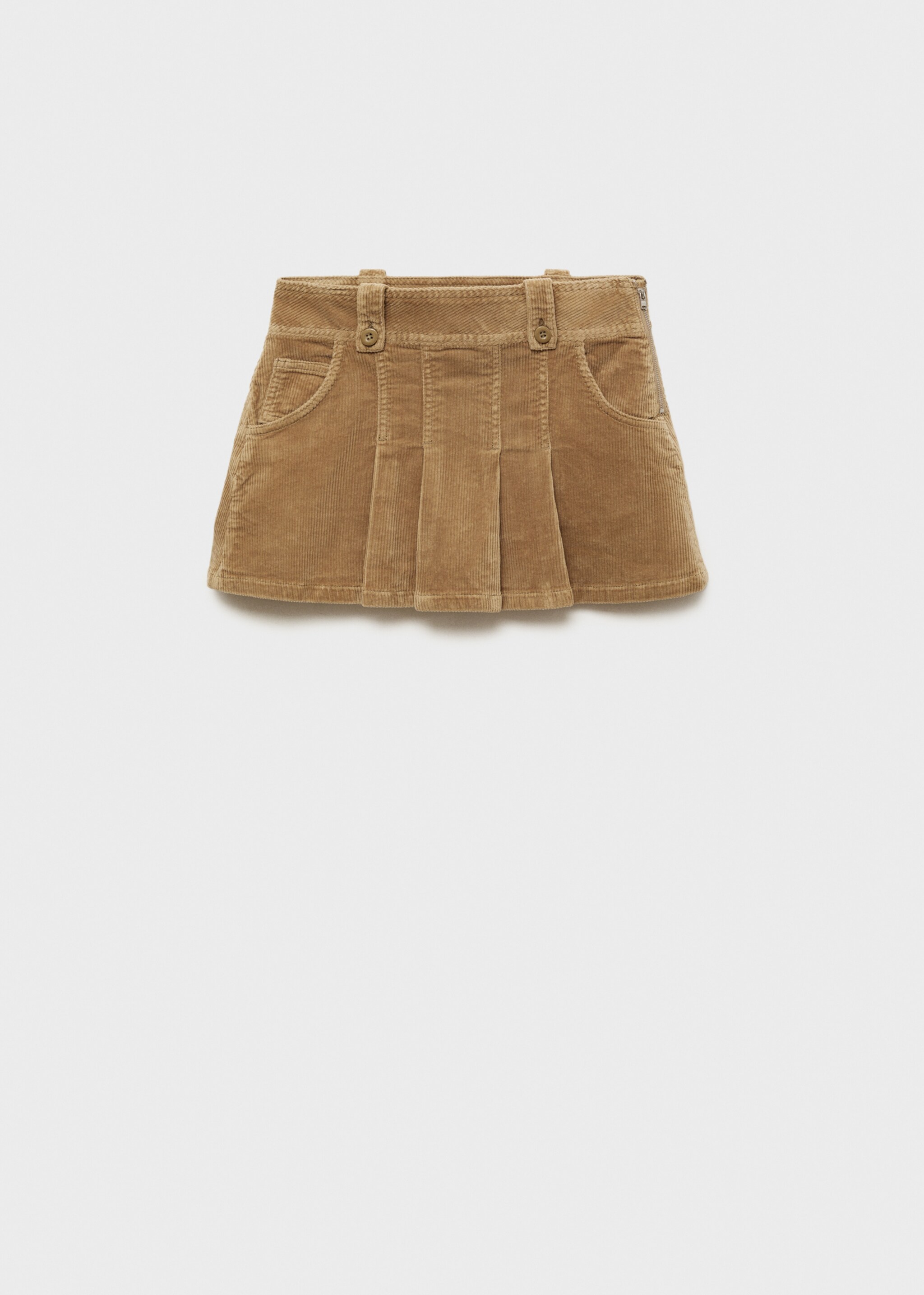 Corduroy pleated mini-skirt - Article without model, Khaki. Ref: 77048636-00.
