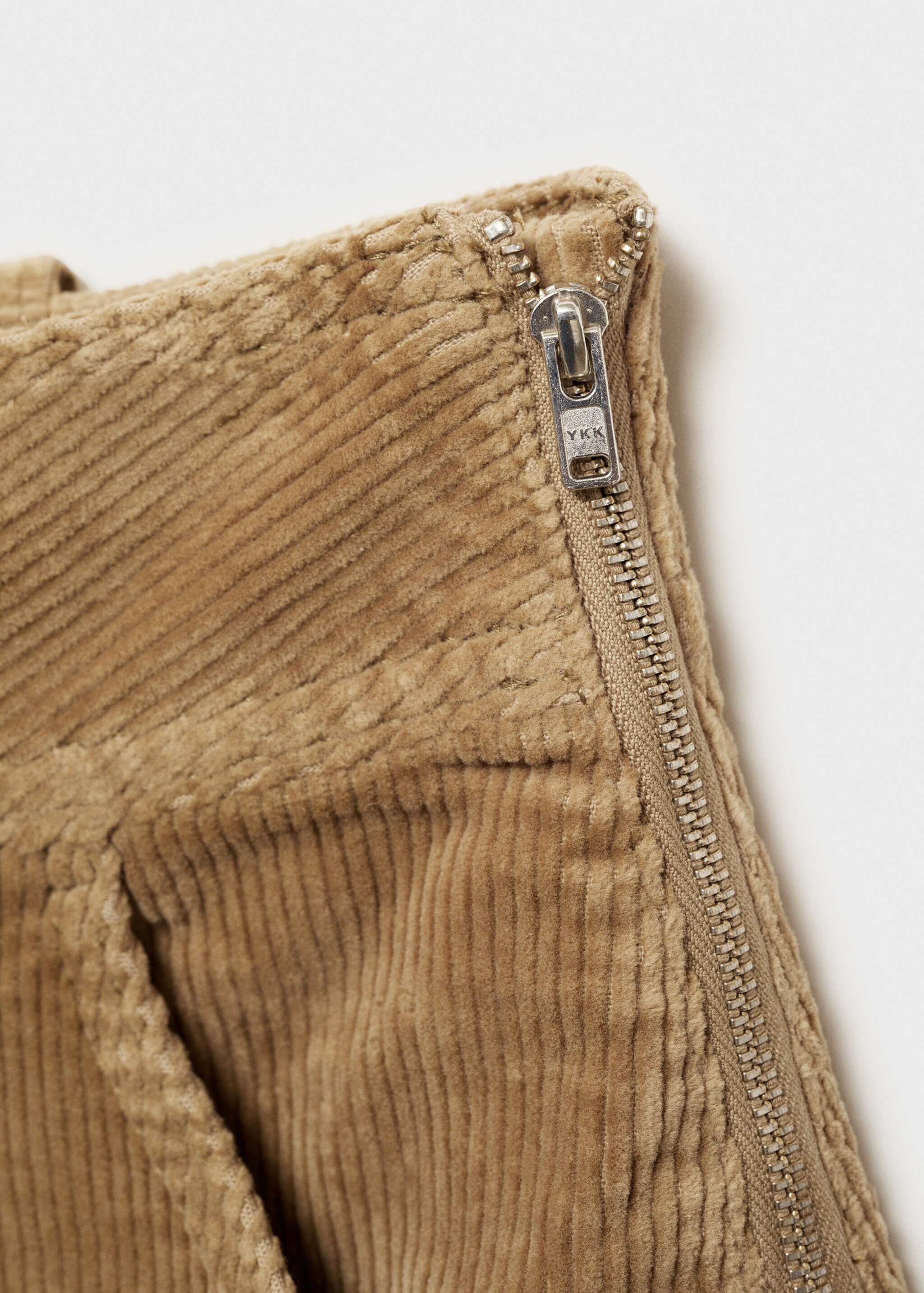 Corduroy pleated mini-skirt - Details of the article 0, Khaki. Ref: 77048636-00.