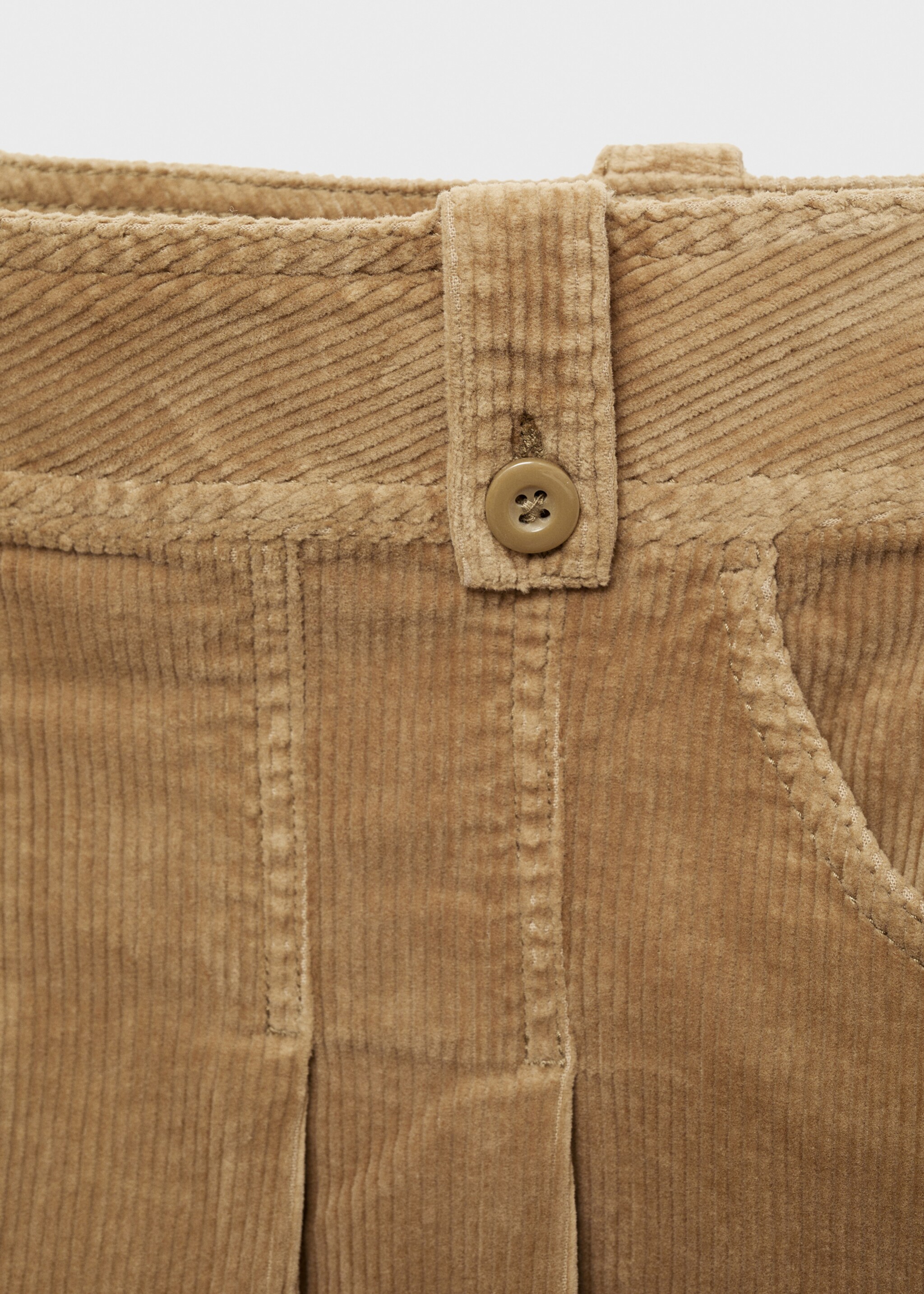 Corduroy pleated mini-skirt - Details of the article 8, Khaki. Ref: 77048636-00.