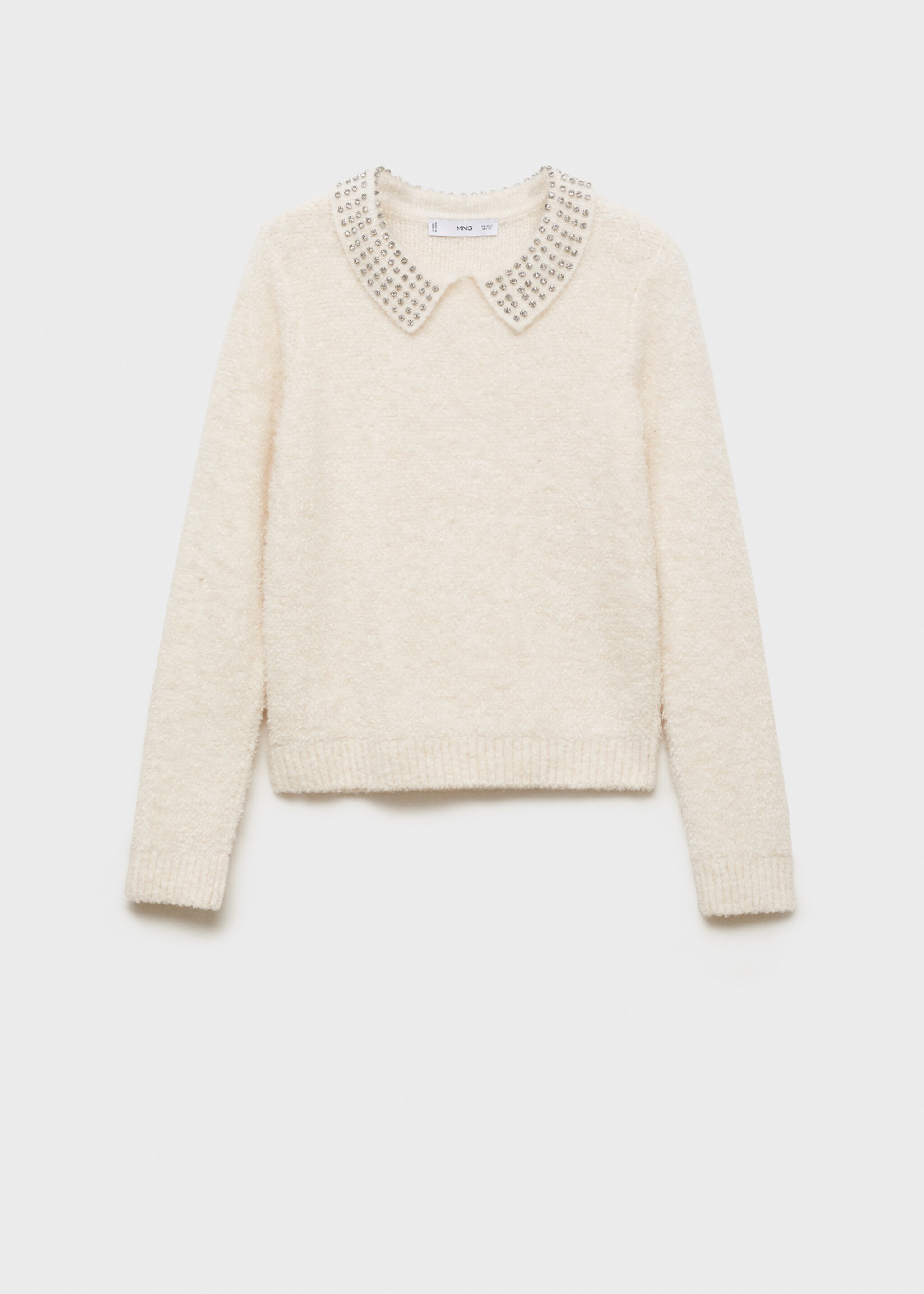 Pullover mit strassverziertem Polo-Kragen - Artikel ohne Model, Ecru. Ref: 77049055-00.