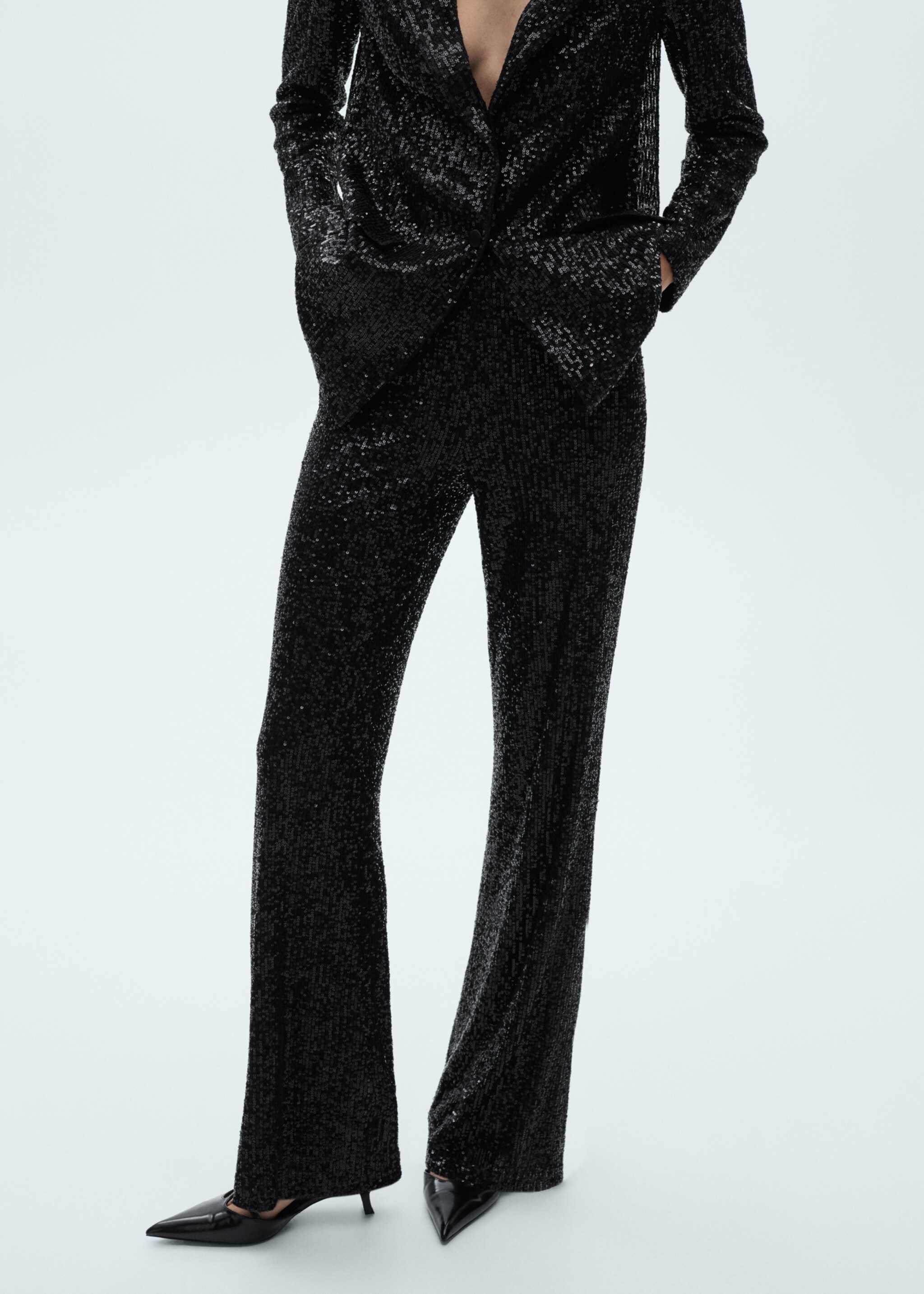 Sequined palazzo trousers - Medium plane, Black. Ref: 77049062-00.