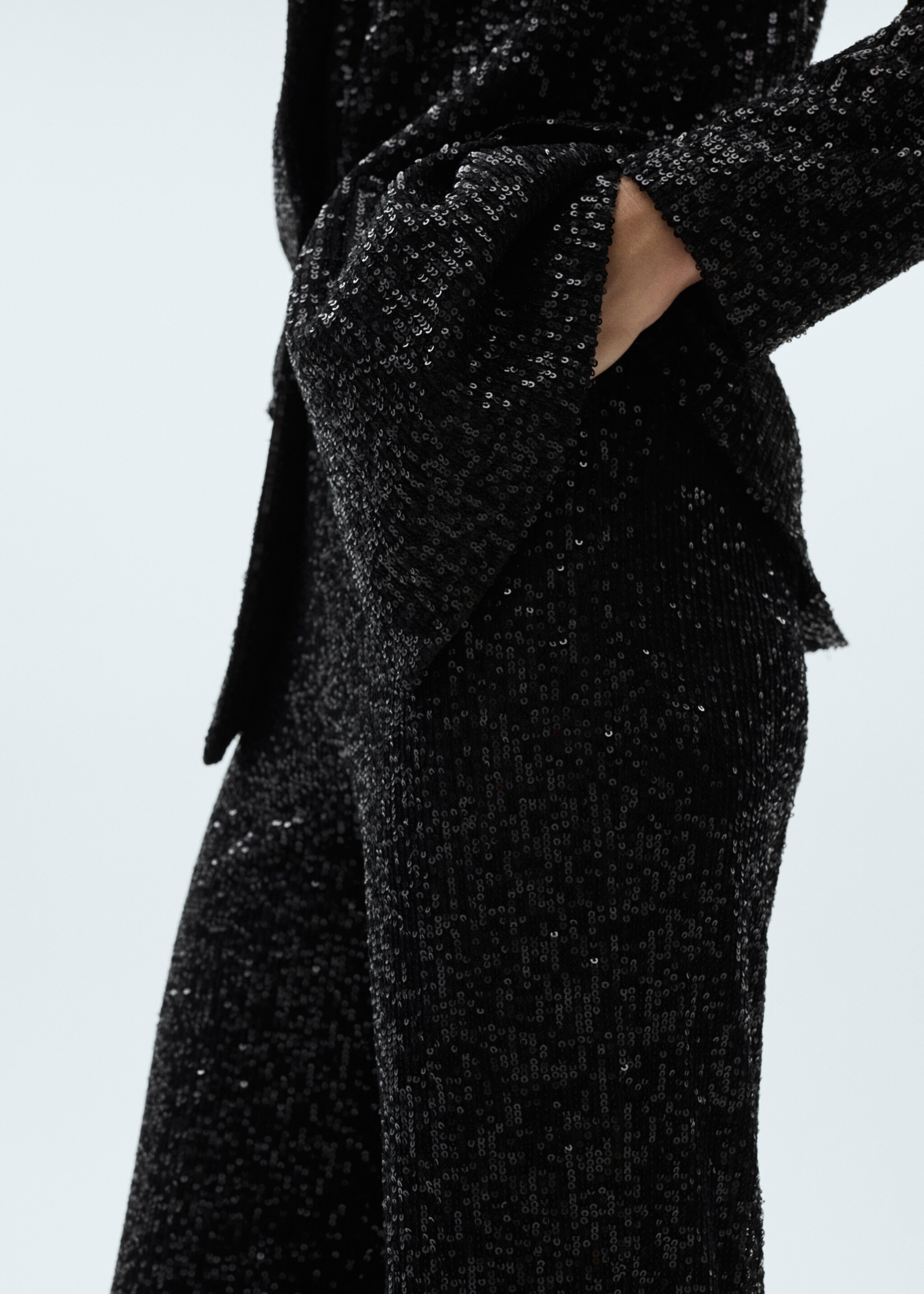 Sequined palazzo trousers - Details of the article 1, Black. Ref: 77049062-00.