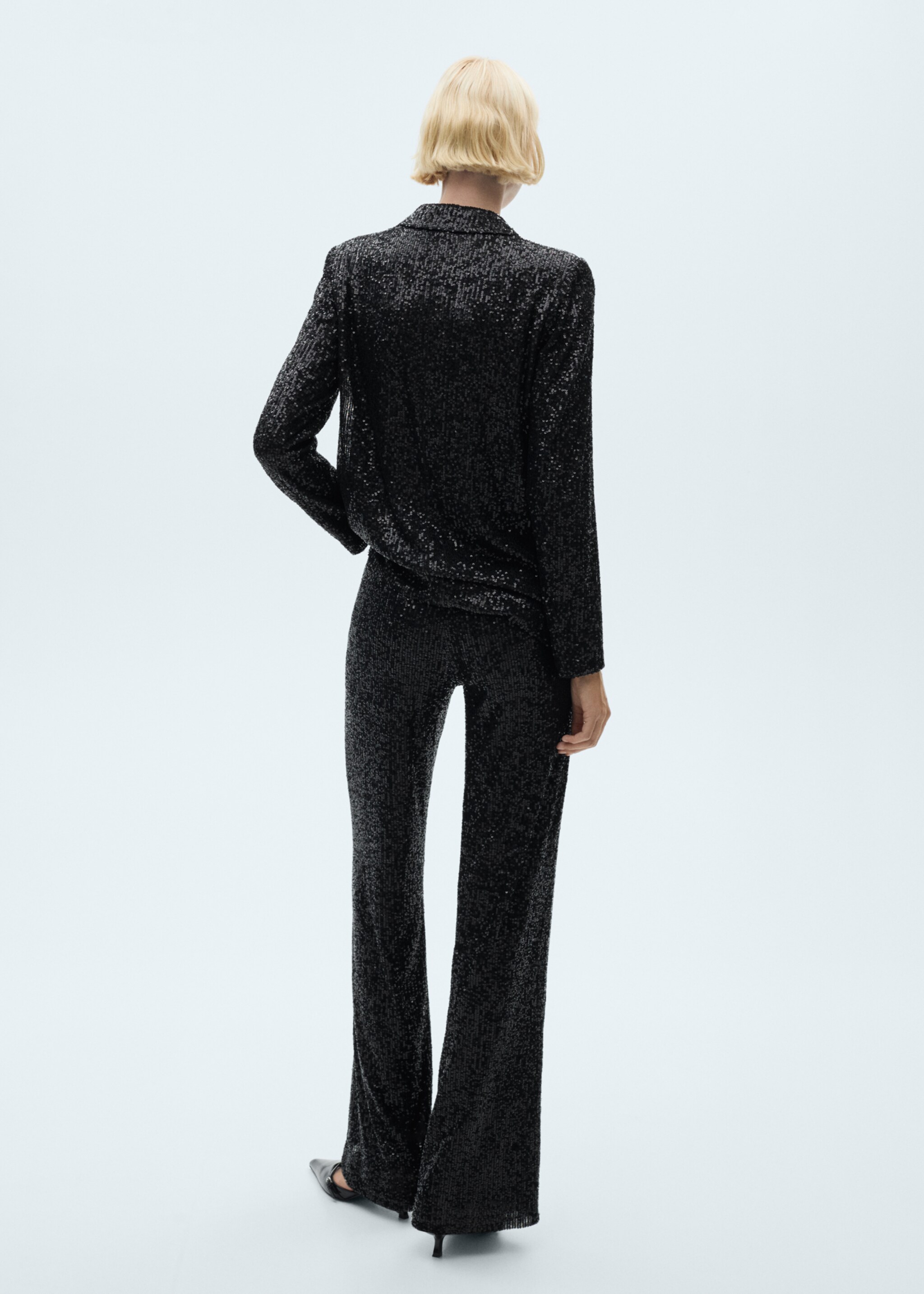 Sequined palazzo trousers - Reverse of the article, Black. Ref: 77049062-00.