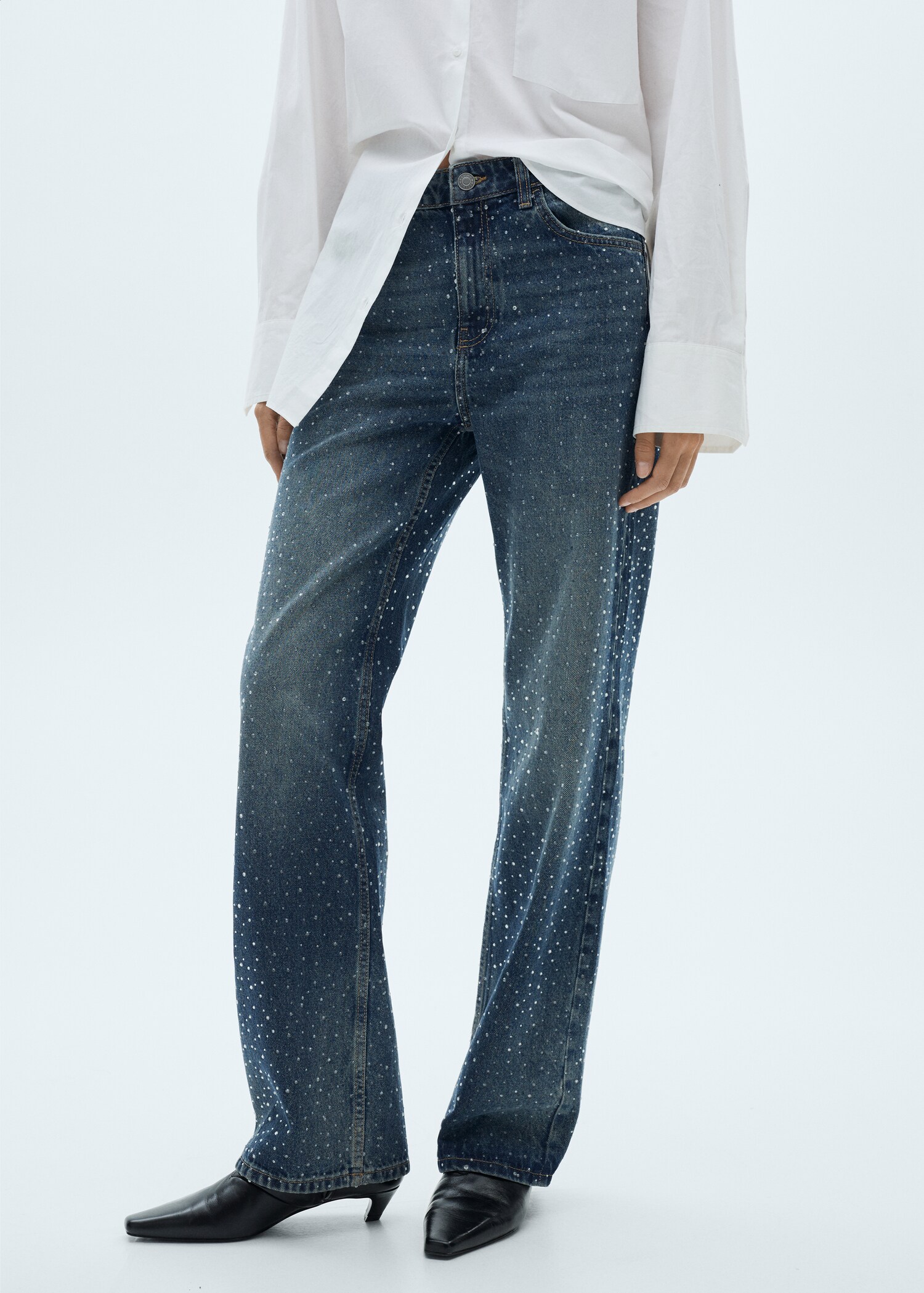 Straight-fit jeans with rhinestone detail - Medium plane