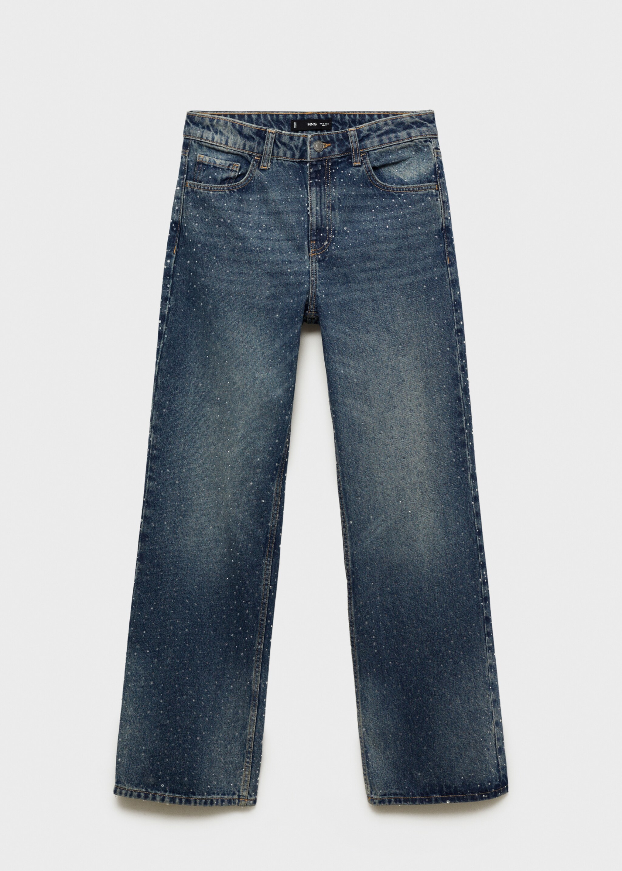 Straight-fit jeans with rhinestone detail - Article without model, Dark Blue. Ref: 77049067-00.