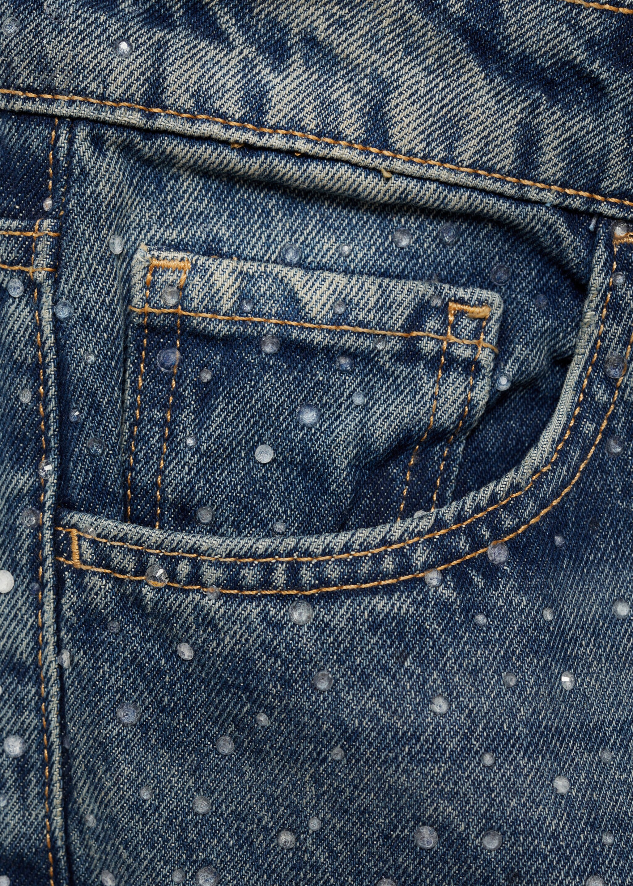 Straight-fit jeans with rhinestone detail - Details of the article 8, Dark Blue. Ref: 77049067-00.