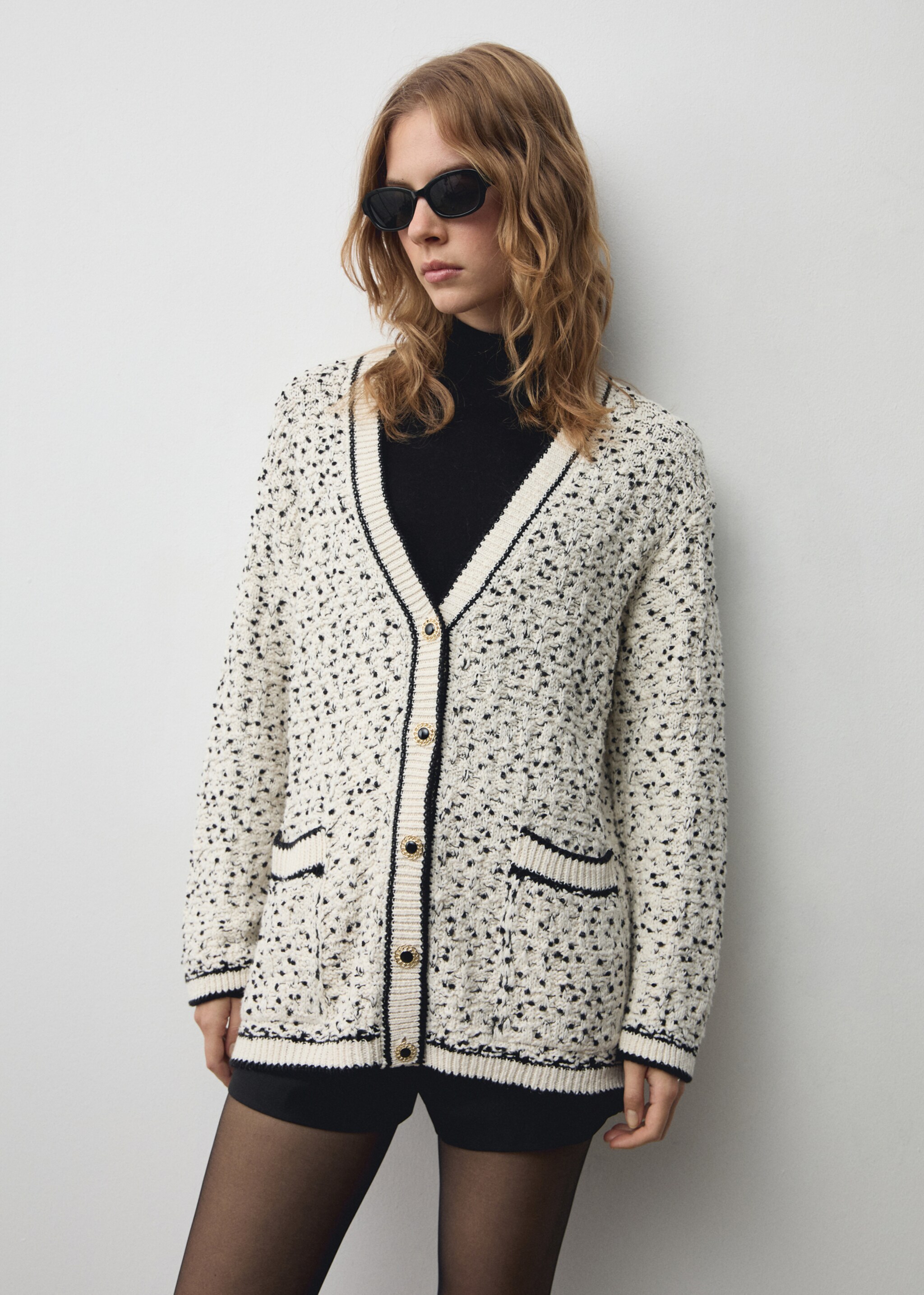 Flecked oversize cardigan - Medium plane, Ecru. Ref: 77049068-00.