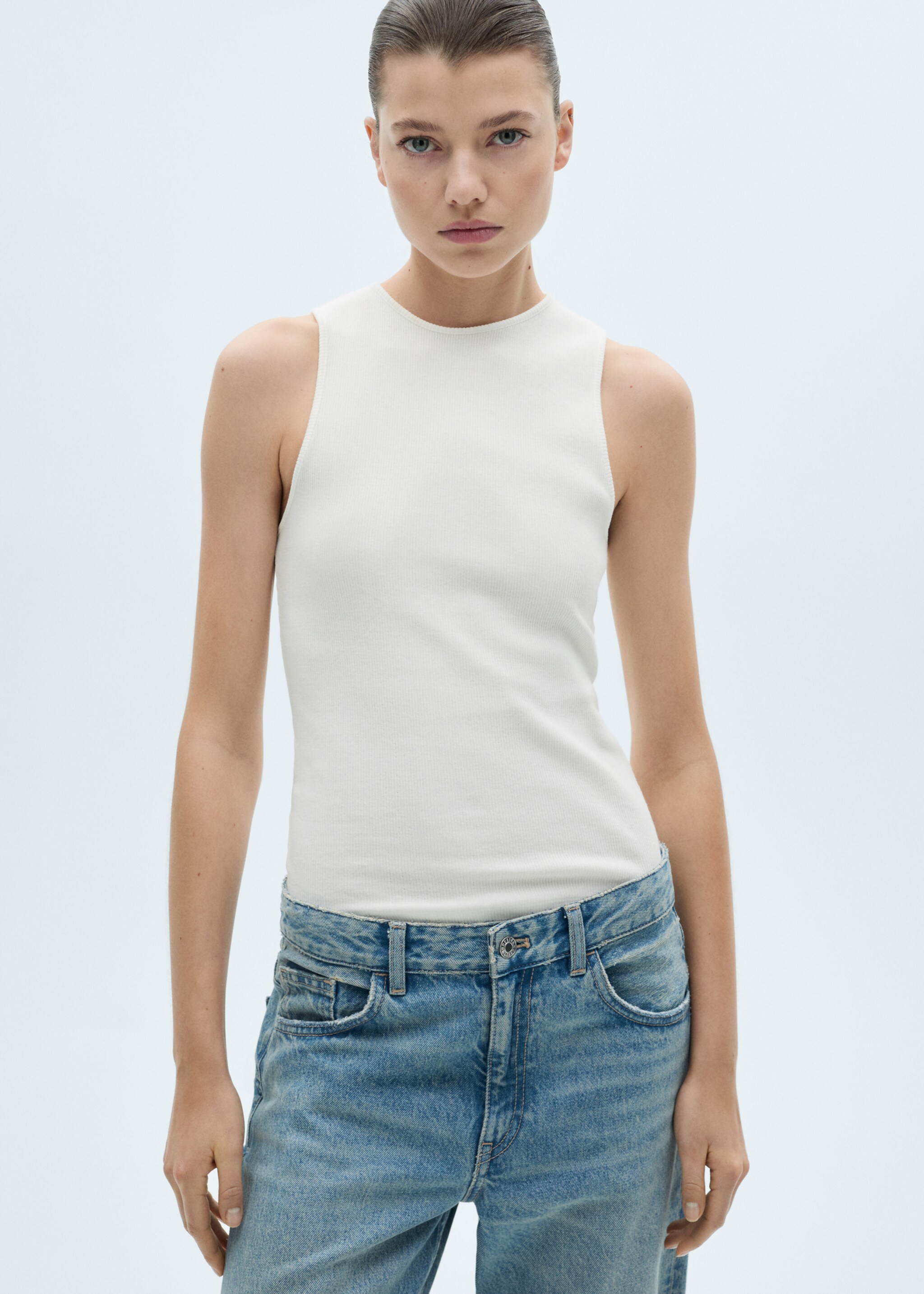Ribbed cotton top - Medium plane, White. Ref: 77049072-00.