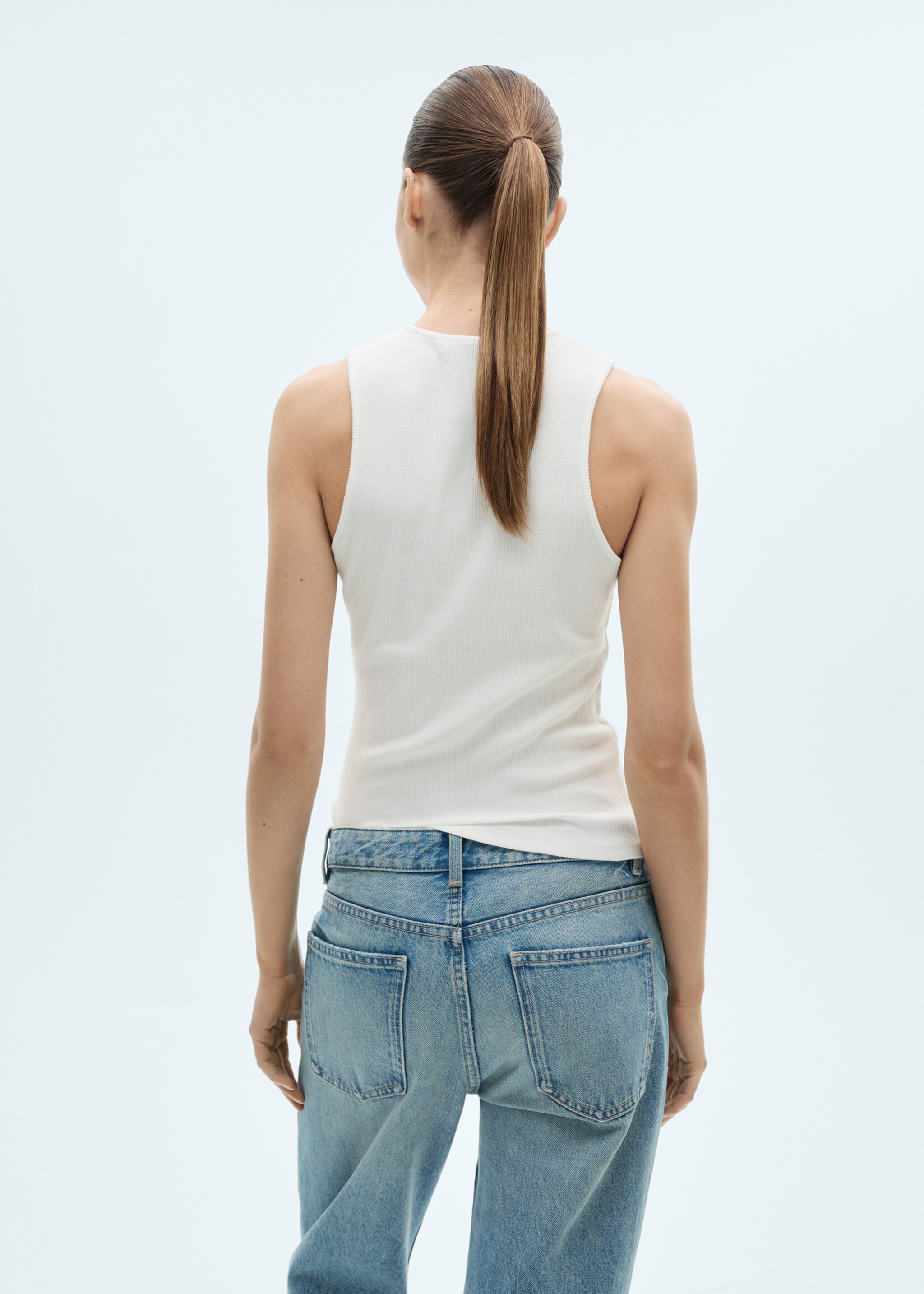 Ribbed cotton top - Reverse of the article, White. Ref: 77049072-00.