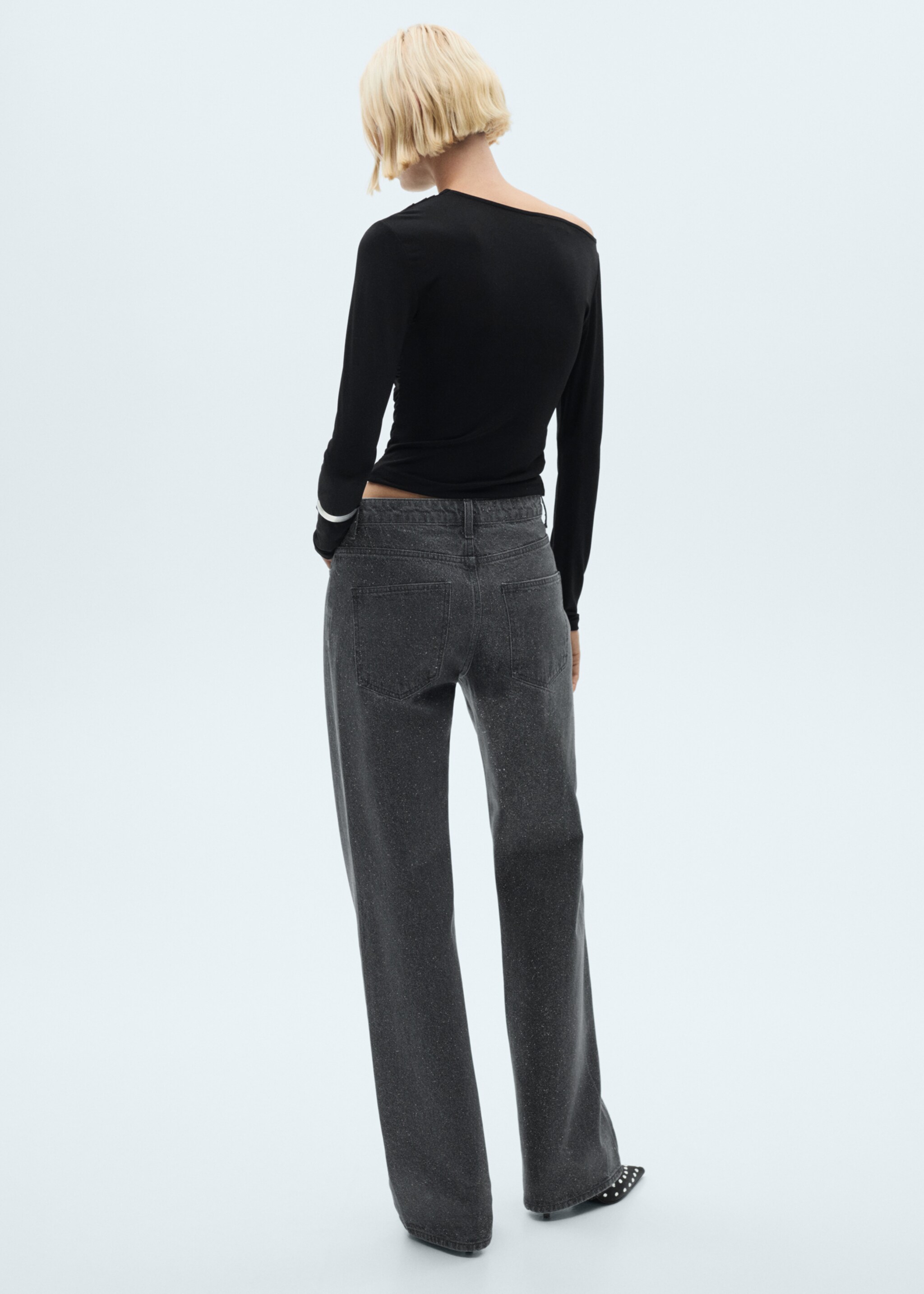 Glansiga jeans rak passform - Artikelns baksida, Black denim. Ref: 77049074-00.