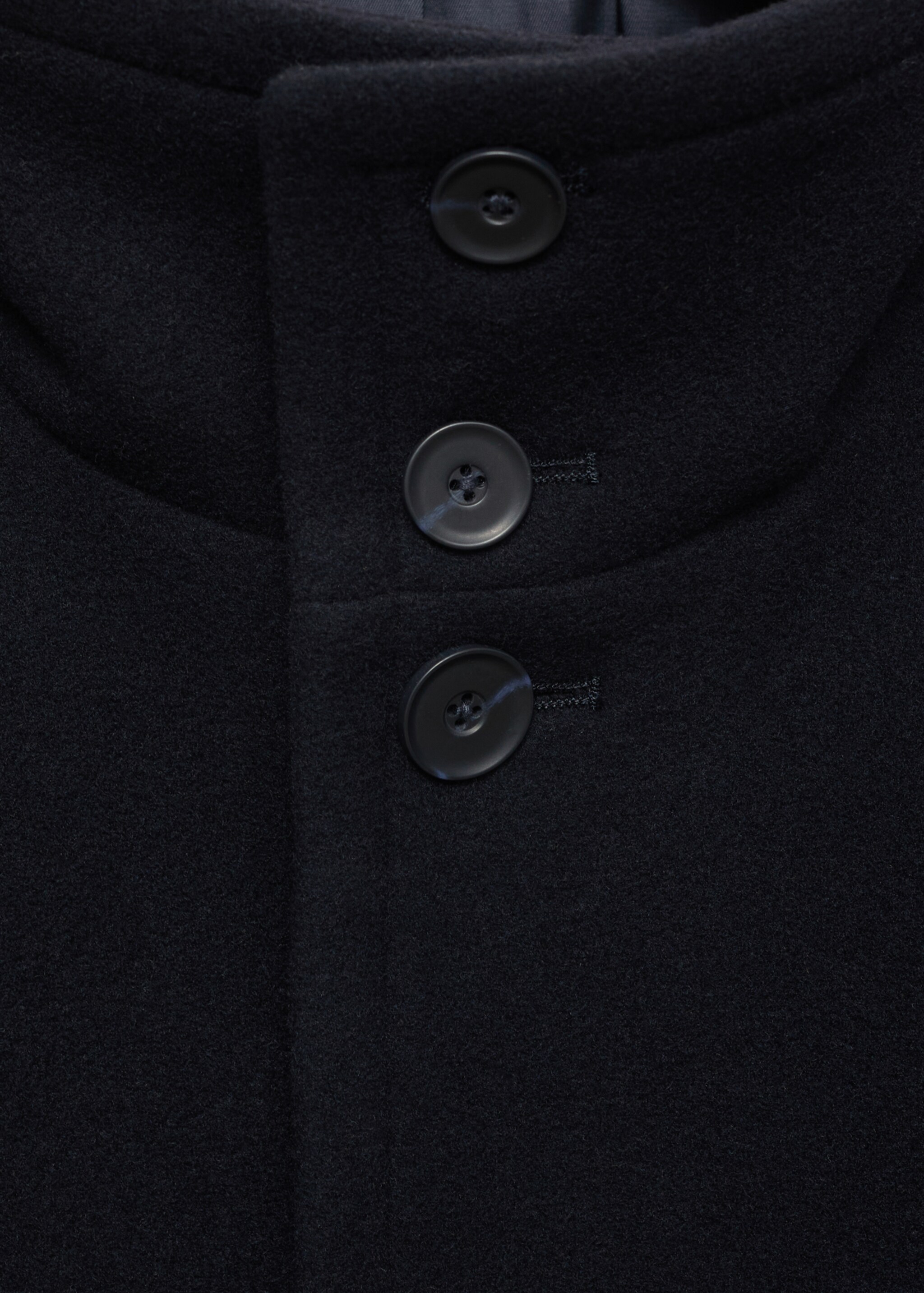 Long wool coat with collar - Details of the article 8, Dark Navy. Ref: 77049227-00.