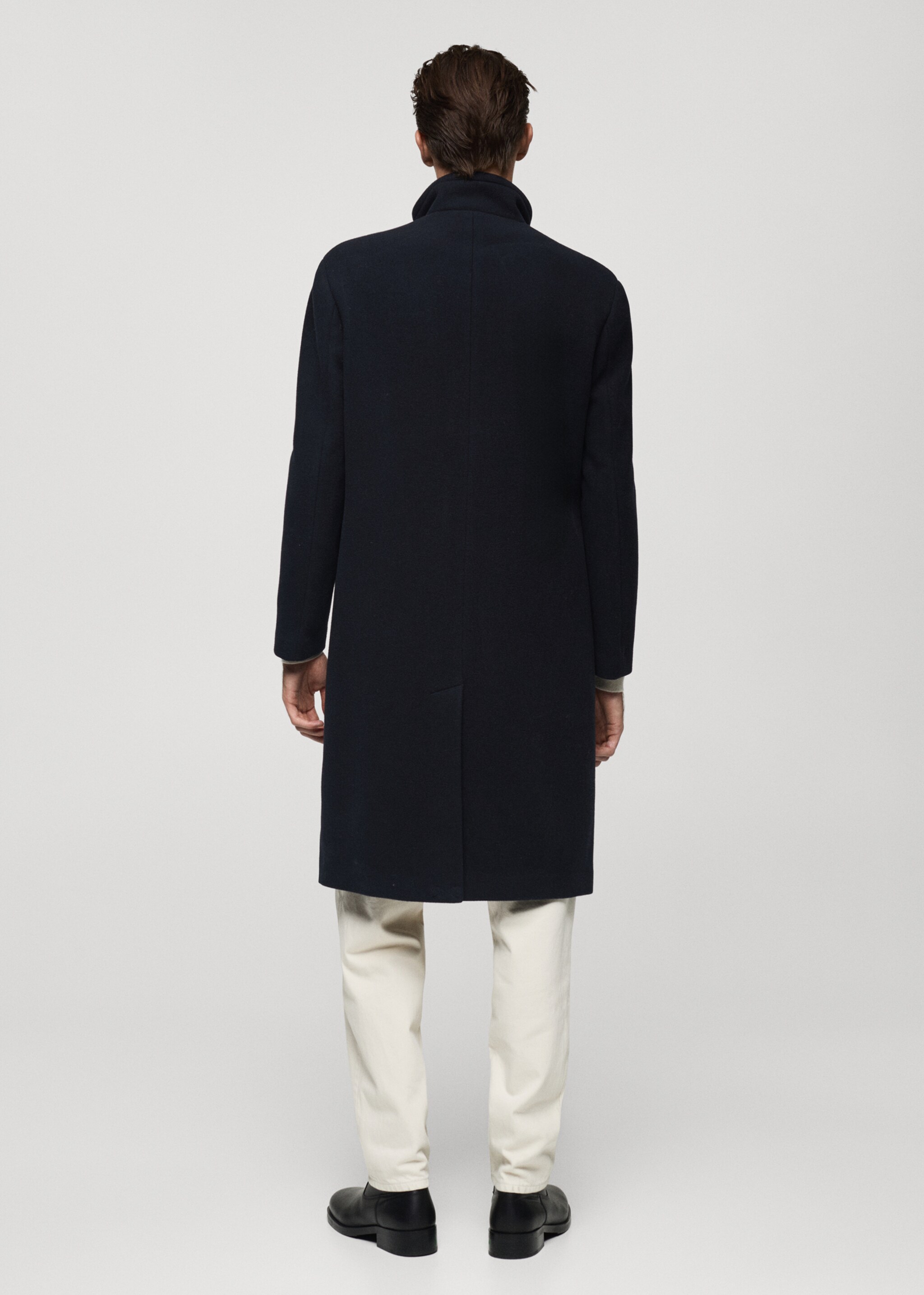 Long wool coat with collar - Reverse of the article, Dark Navy. Ref: 77049227-00.