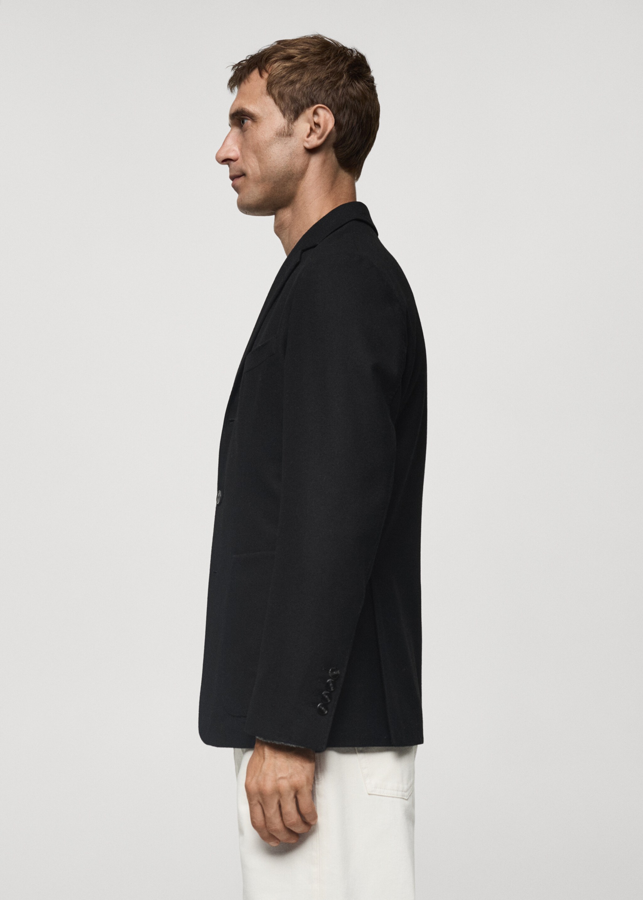 Recycled wool slim-fit jacket - Details of the article 2, Black. Ref: 77049228-00.