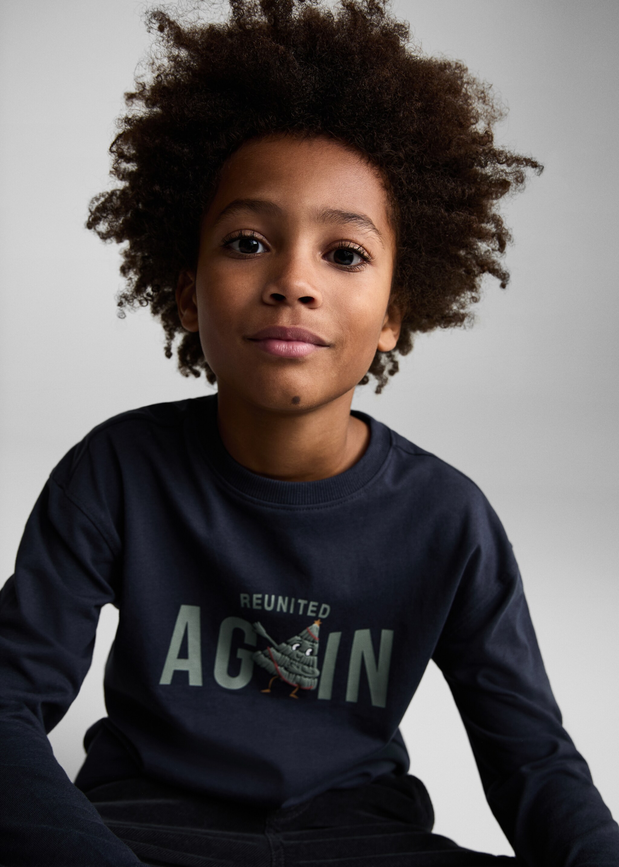 Long sleeve cotton t-shirt - Details of the article 1, Dark Navy. Ref: 77049407-00.