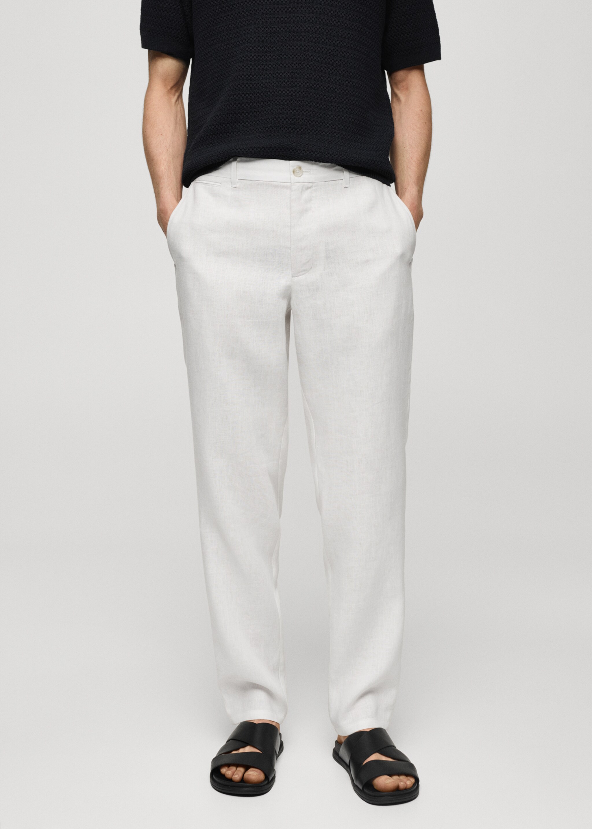 Slim Fit-Hose aus 100 % Leinen - Mittlere Ansicht, Weiß. Ref: 77050250-00.