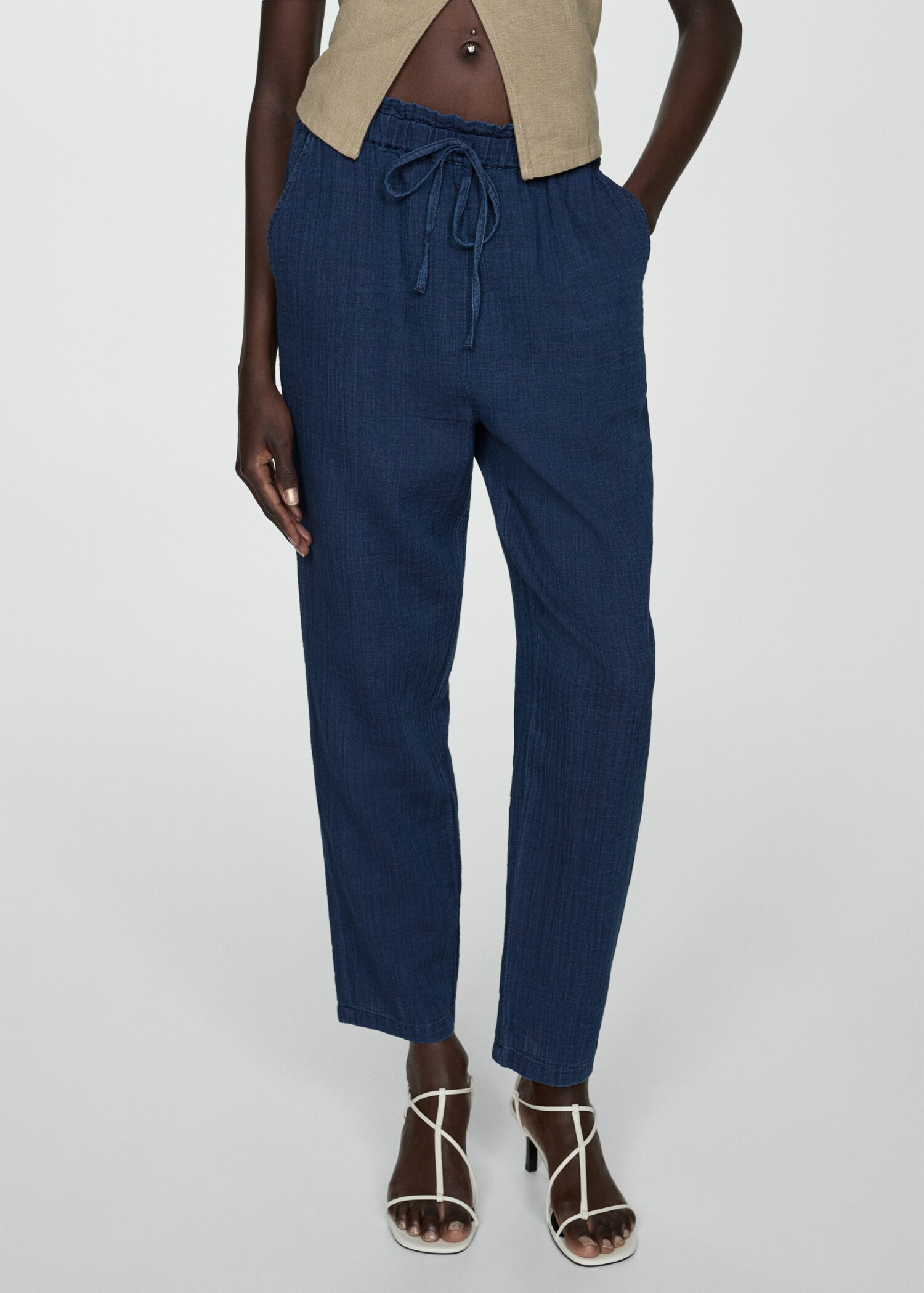 Elastic waist cotton pants - Medium plane