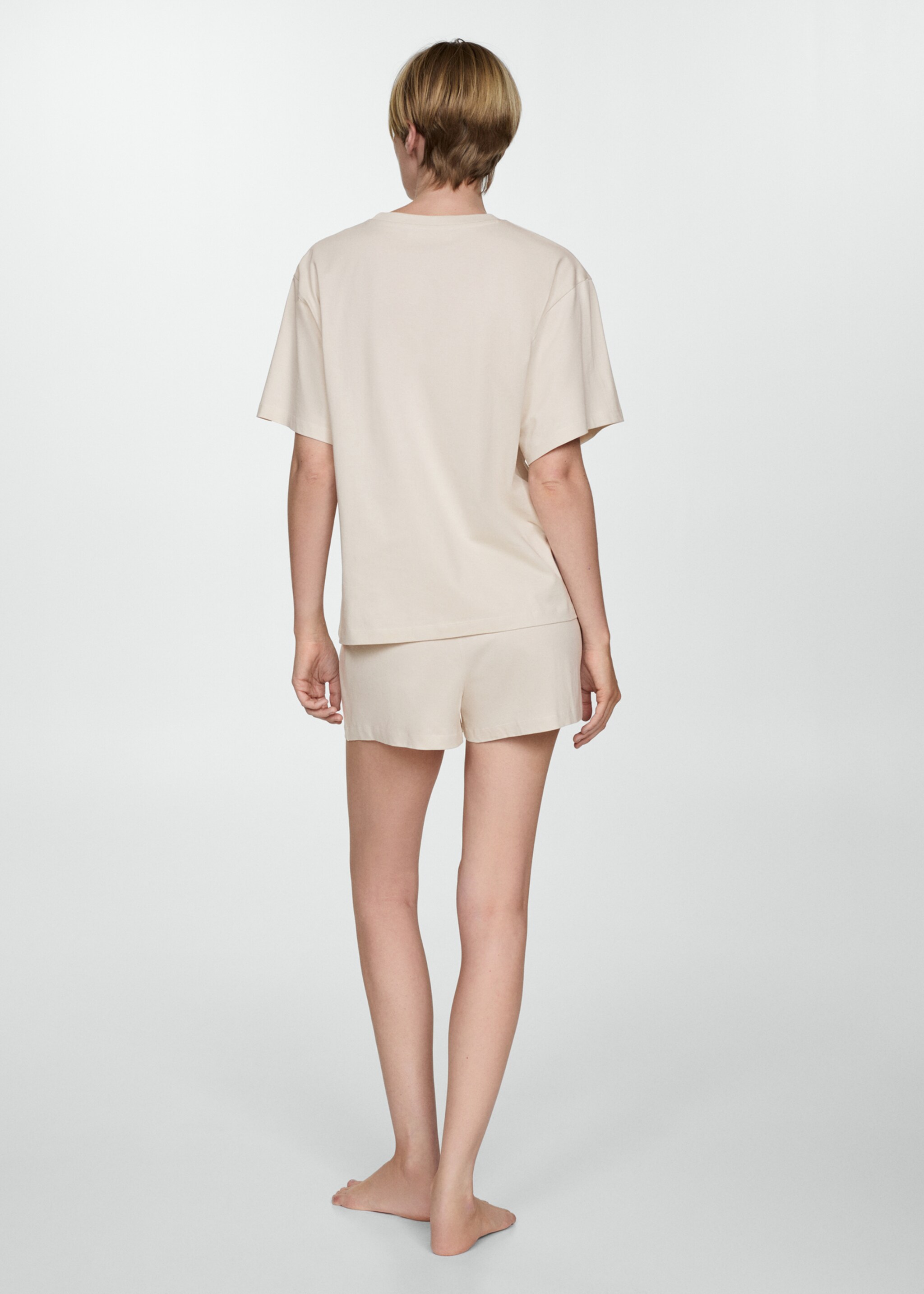 Zweiteiliger kurzer Pyjama - Rückseite des Artikels, Ecru. Ref: 77050272-00.