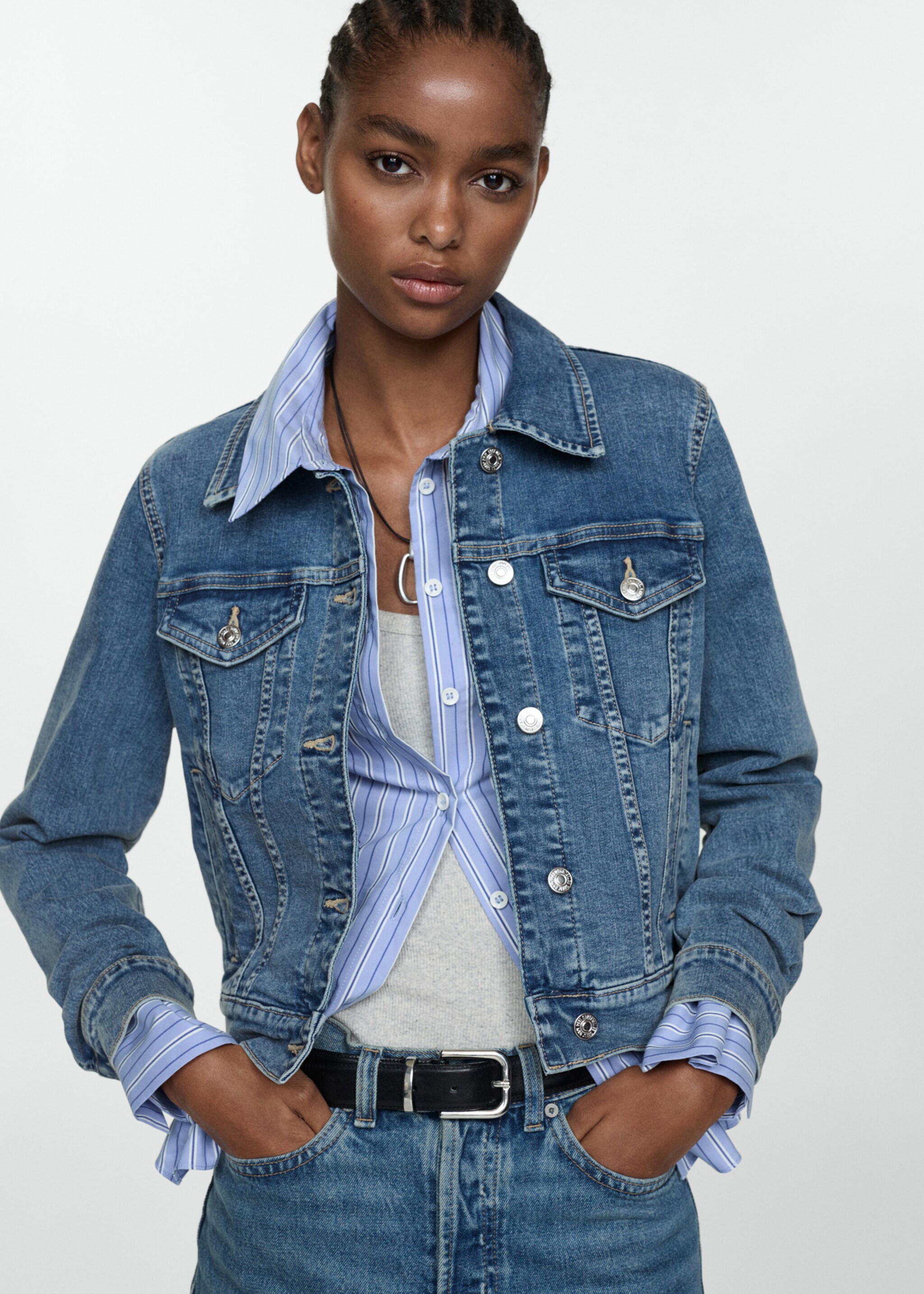 Blouson jean poches - Plan moyen