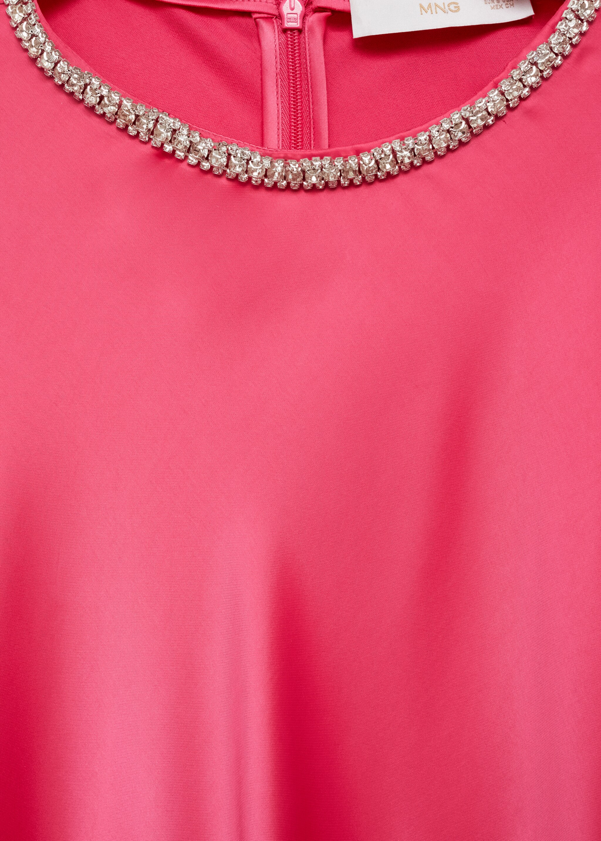 Flared-sleeve satin dress - Details of the article 8, Pink. Ref: 77050287-00.