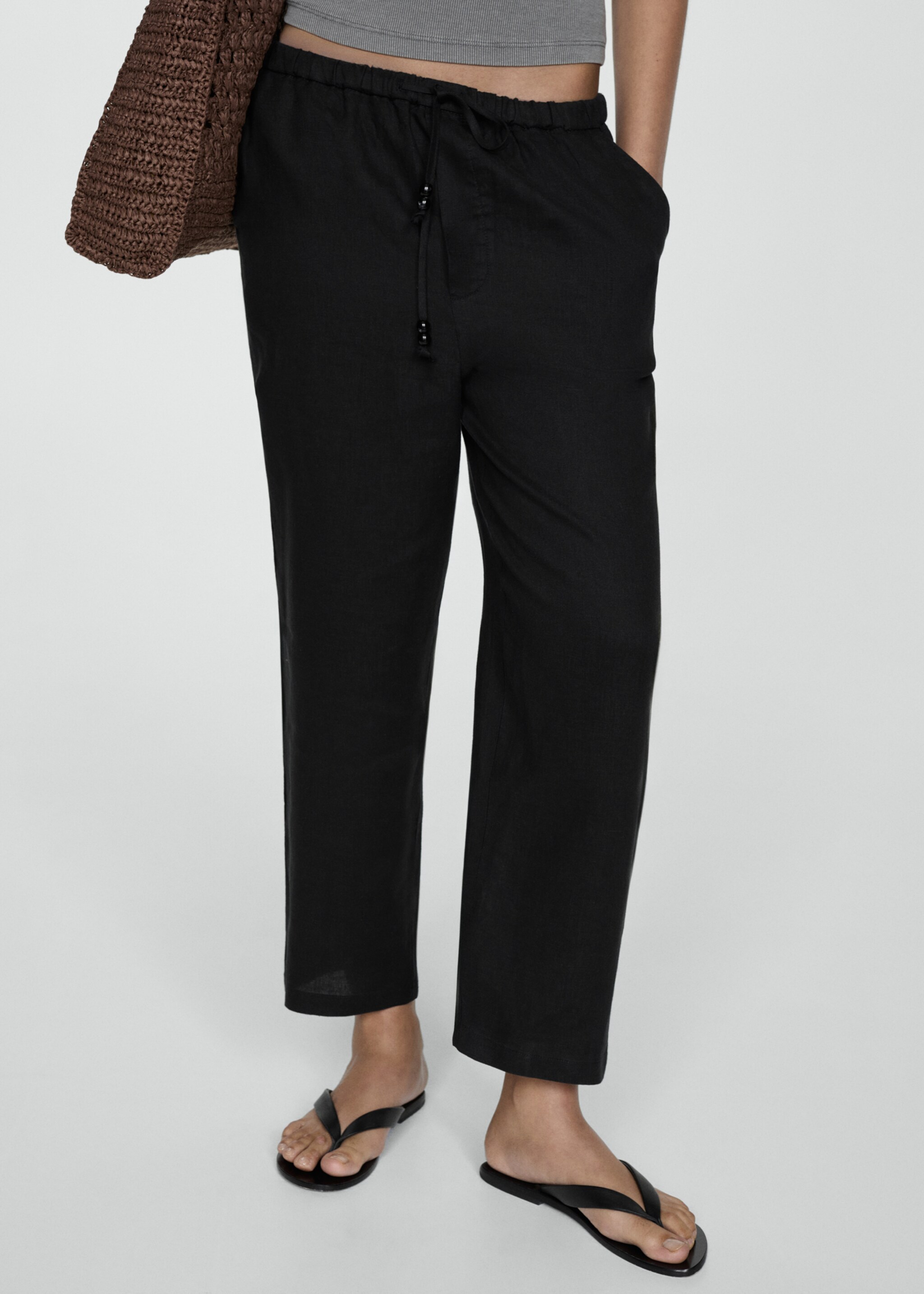 Pantalon jogging lin - Plan moyen, Noir. Ref: 77050332-00.