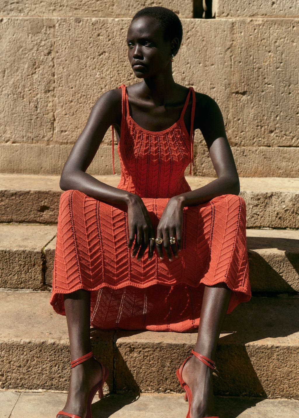 Openwork knitted dress with knots - Women | MANGO OUTLET USA