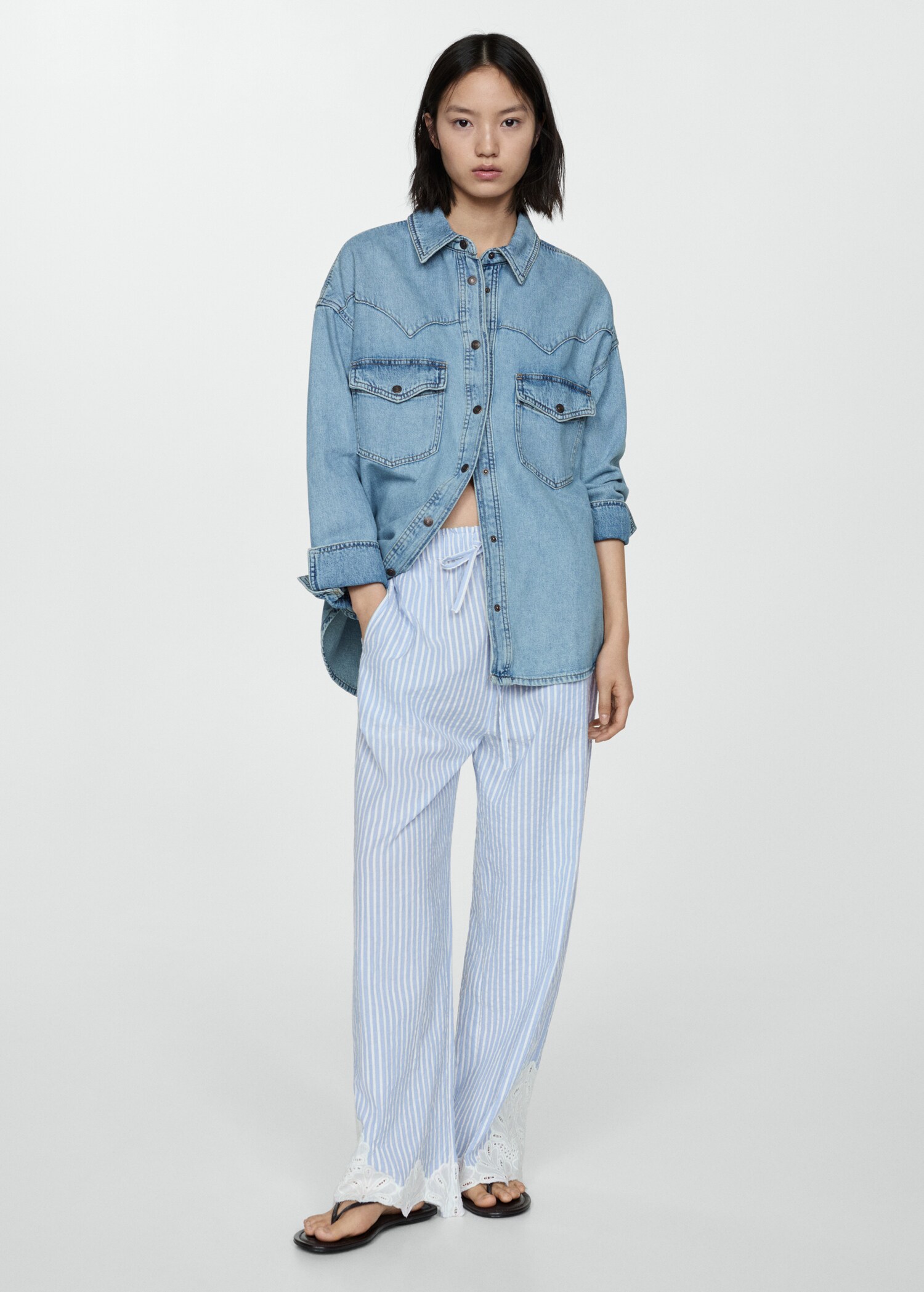 Embroidered striped trousers - Details of the article 2