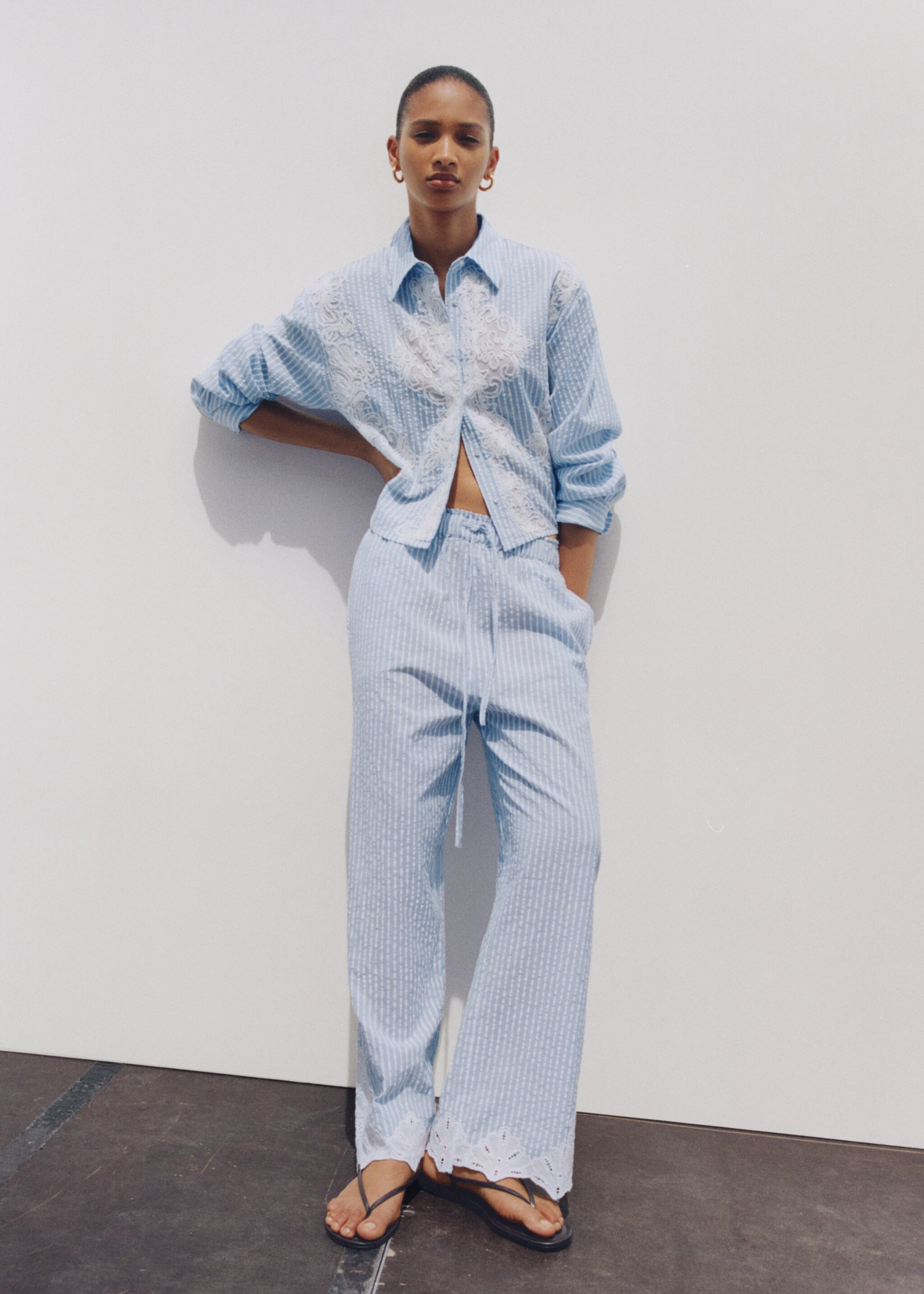 Embroidered striped trousers - Details of the article 6