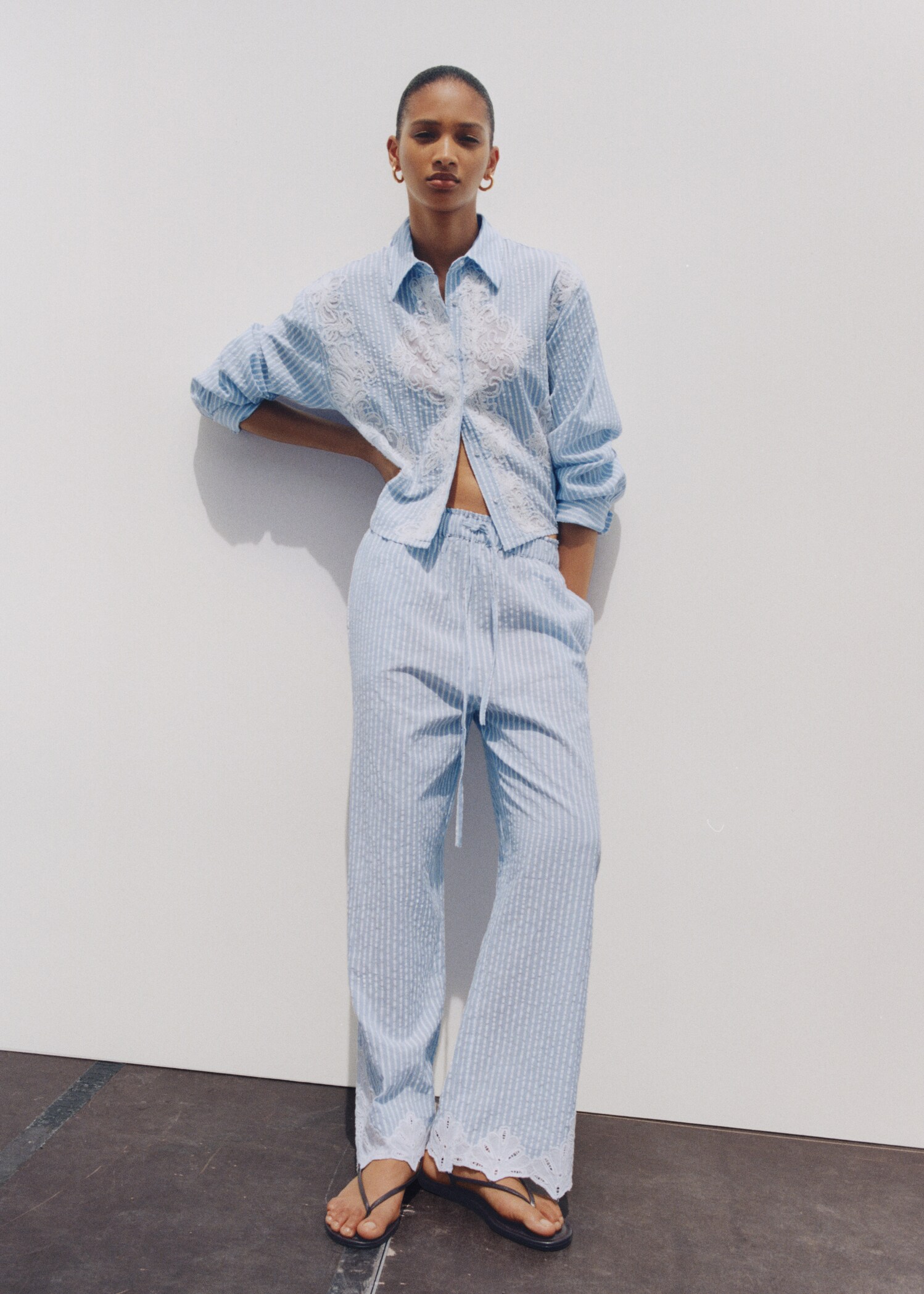 Embroidered striped trousers - Details of the article 6