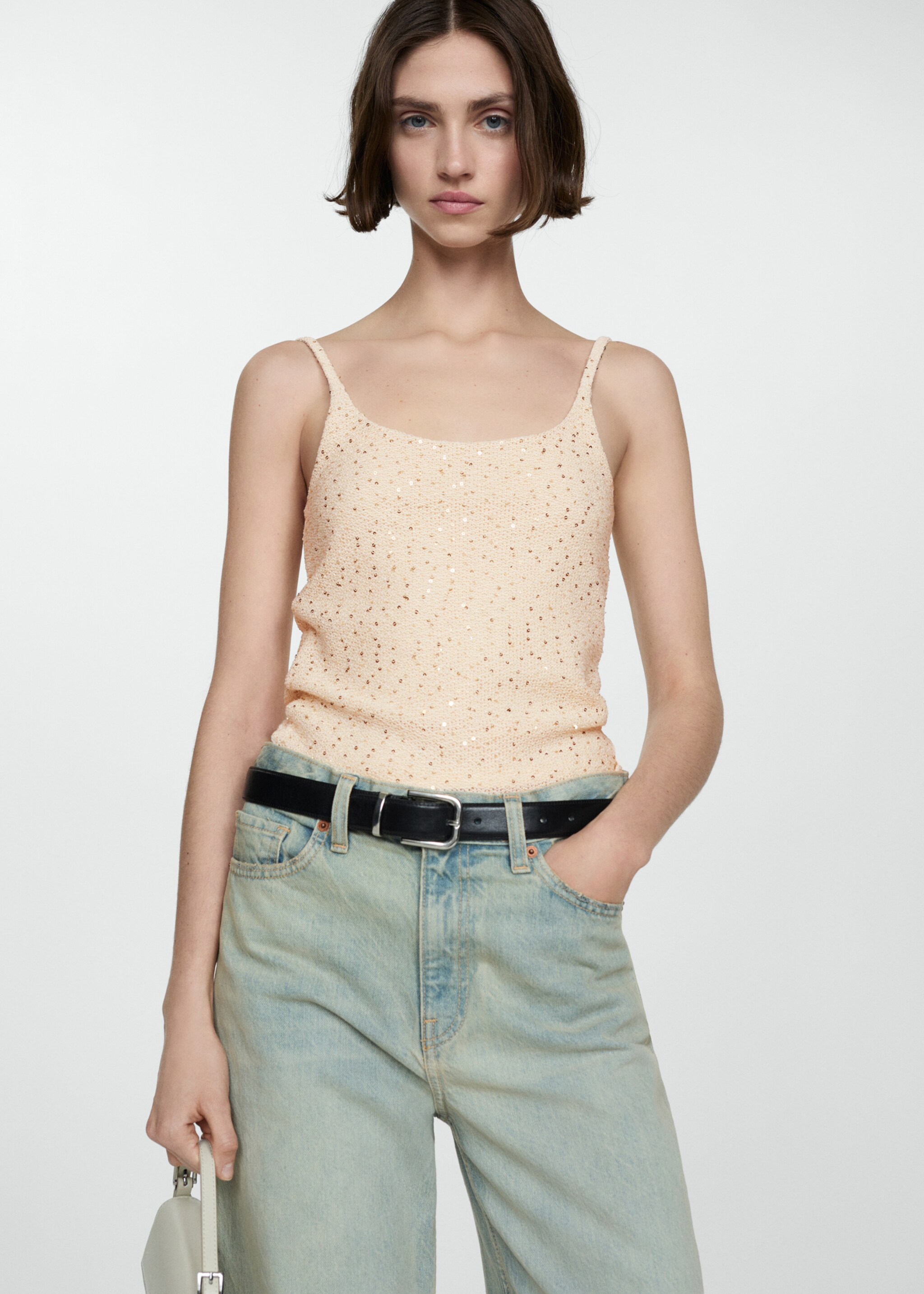 Sequined tank top - Medium plane, Ecru. Ref: 77050371-00.